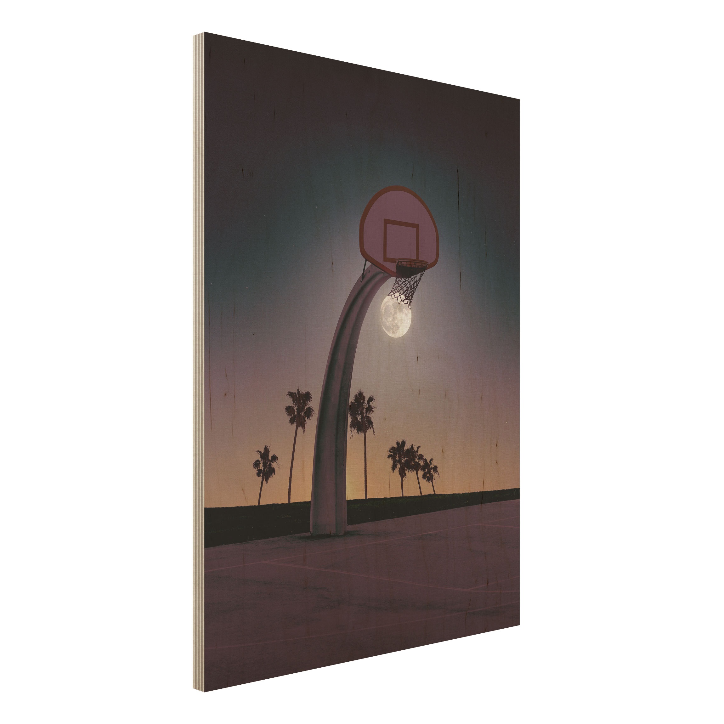 Holzbild - Hochformat 3:4 Basketball mit Mond
