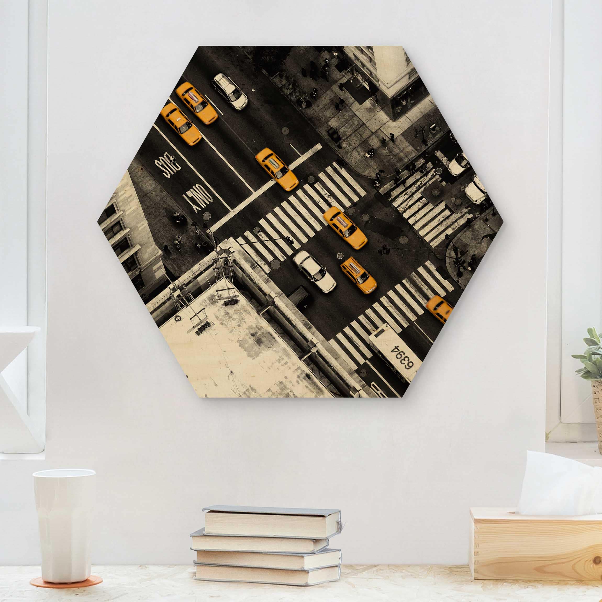 Hexagon-Holzbild New York City Cabs