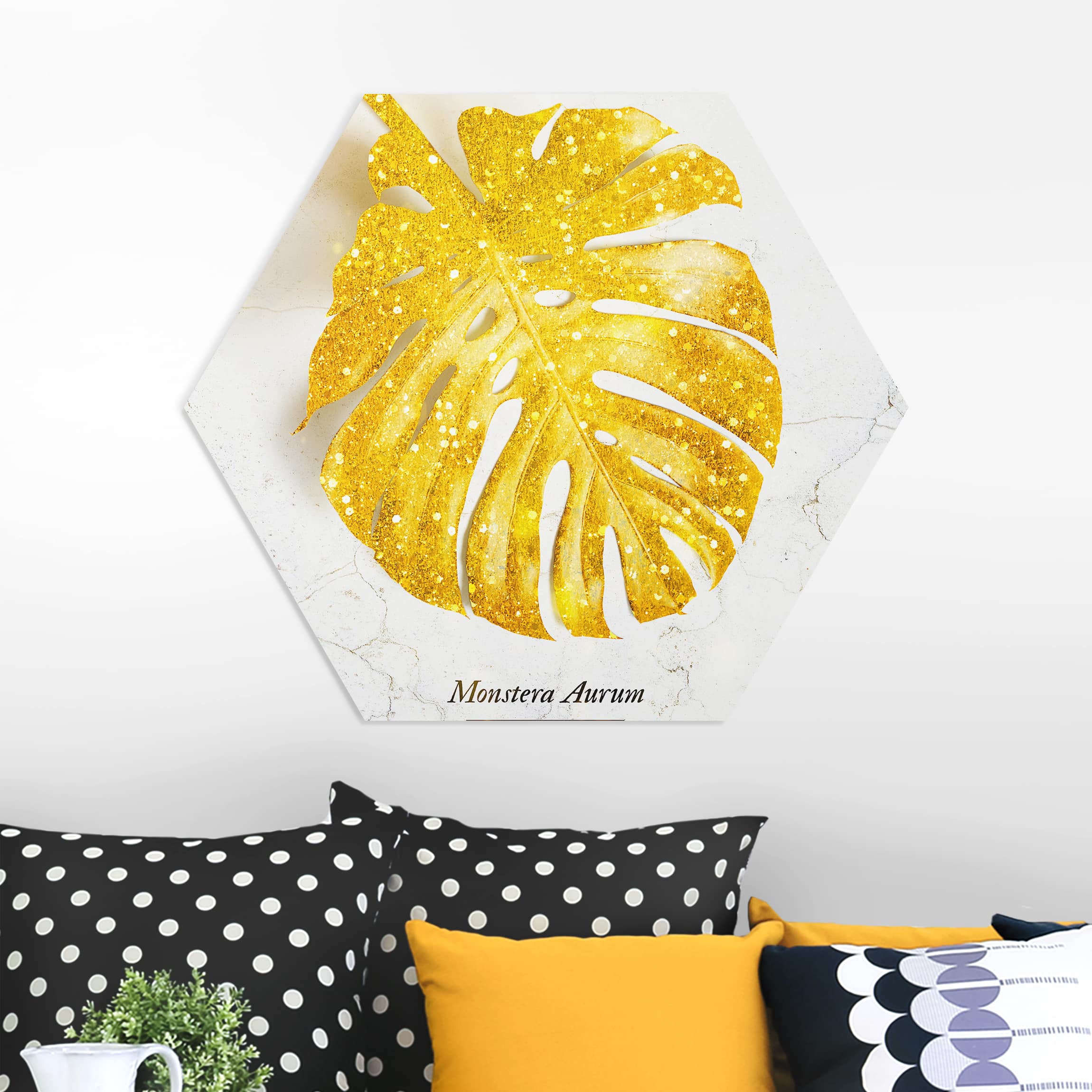 Hexagon-Forexbild Gold - Monstera Aurum