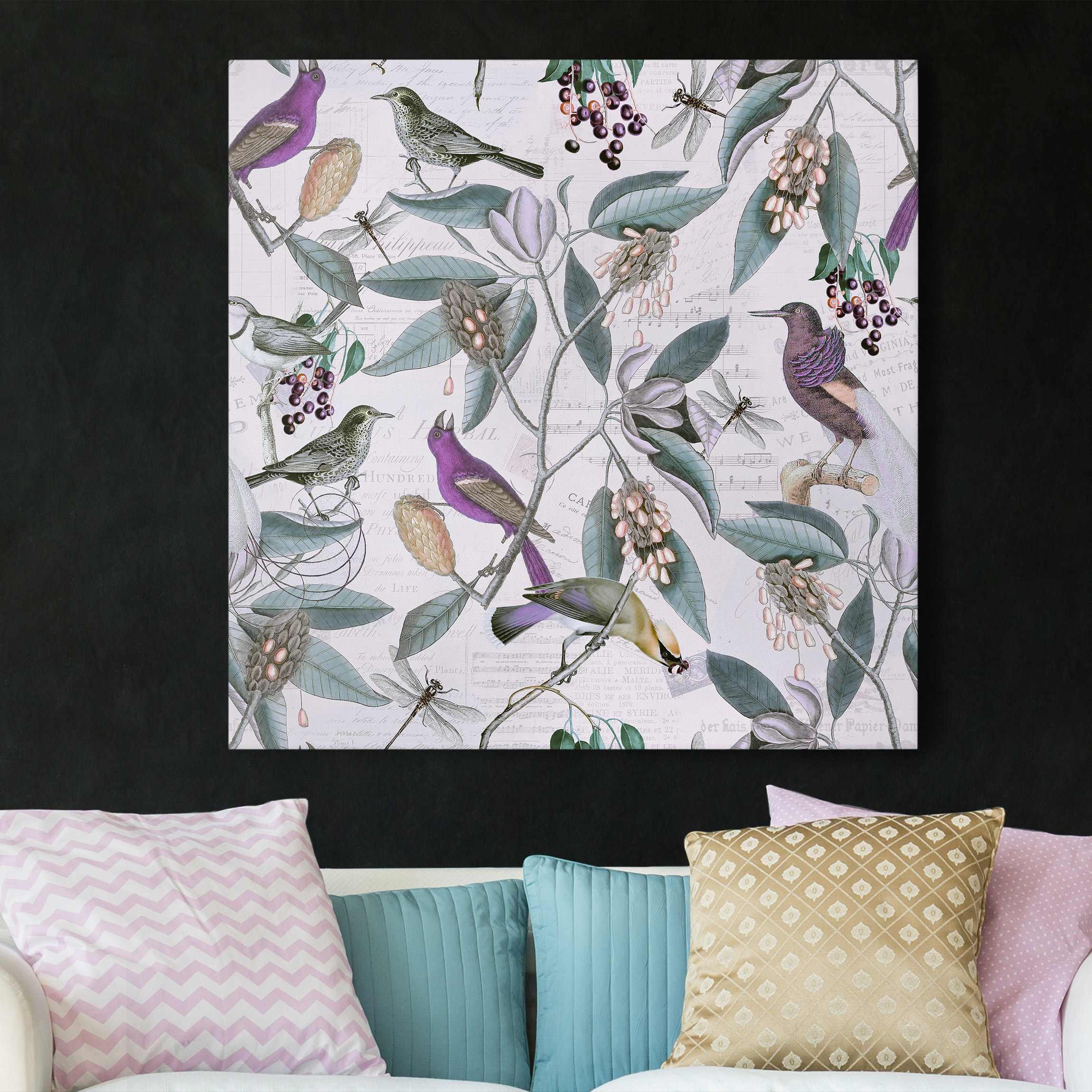 Leinwandbild Vintage Collage - Nostalgische Vögel