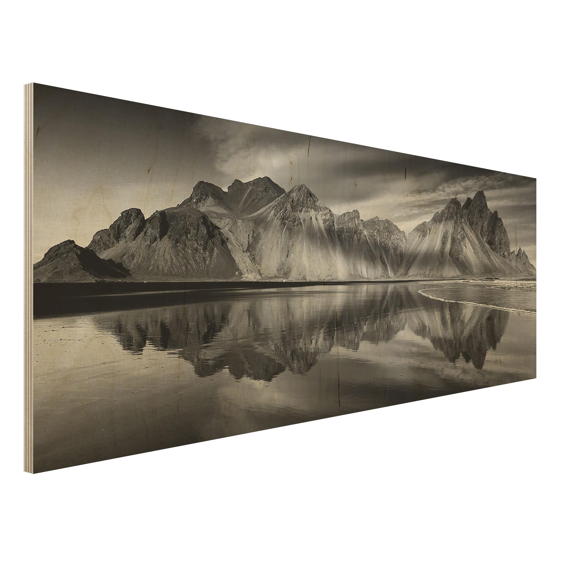 Holzbild Schwarz-Weiß Vesturhorn in Island