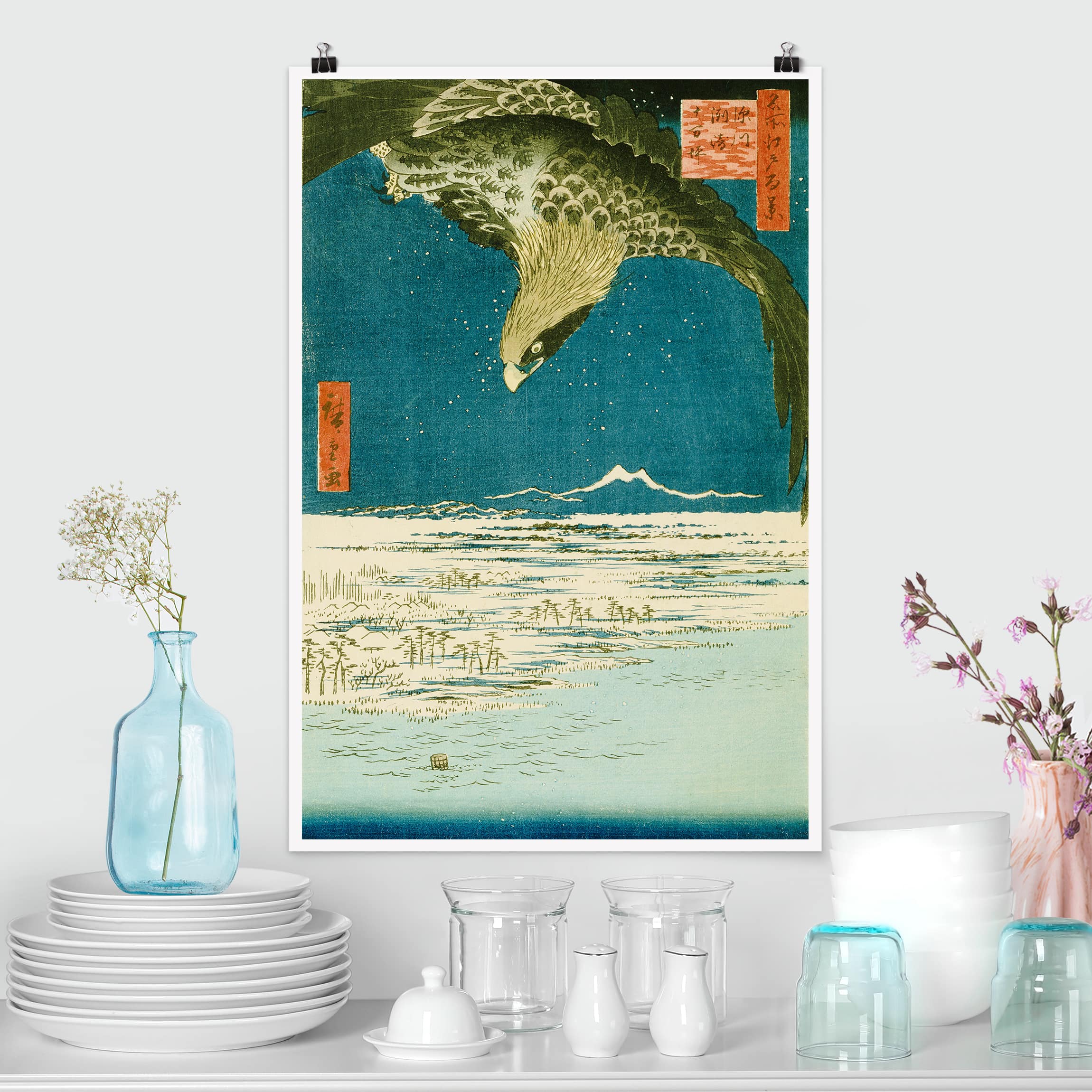 Poster - Hochformat Utagawa Hiroshige - Die Hunderttausend-Tsubo-Ebene