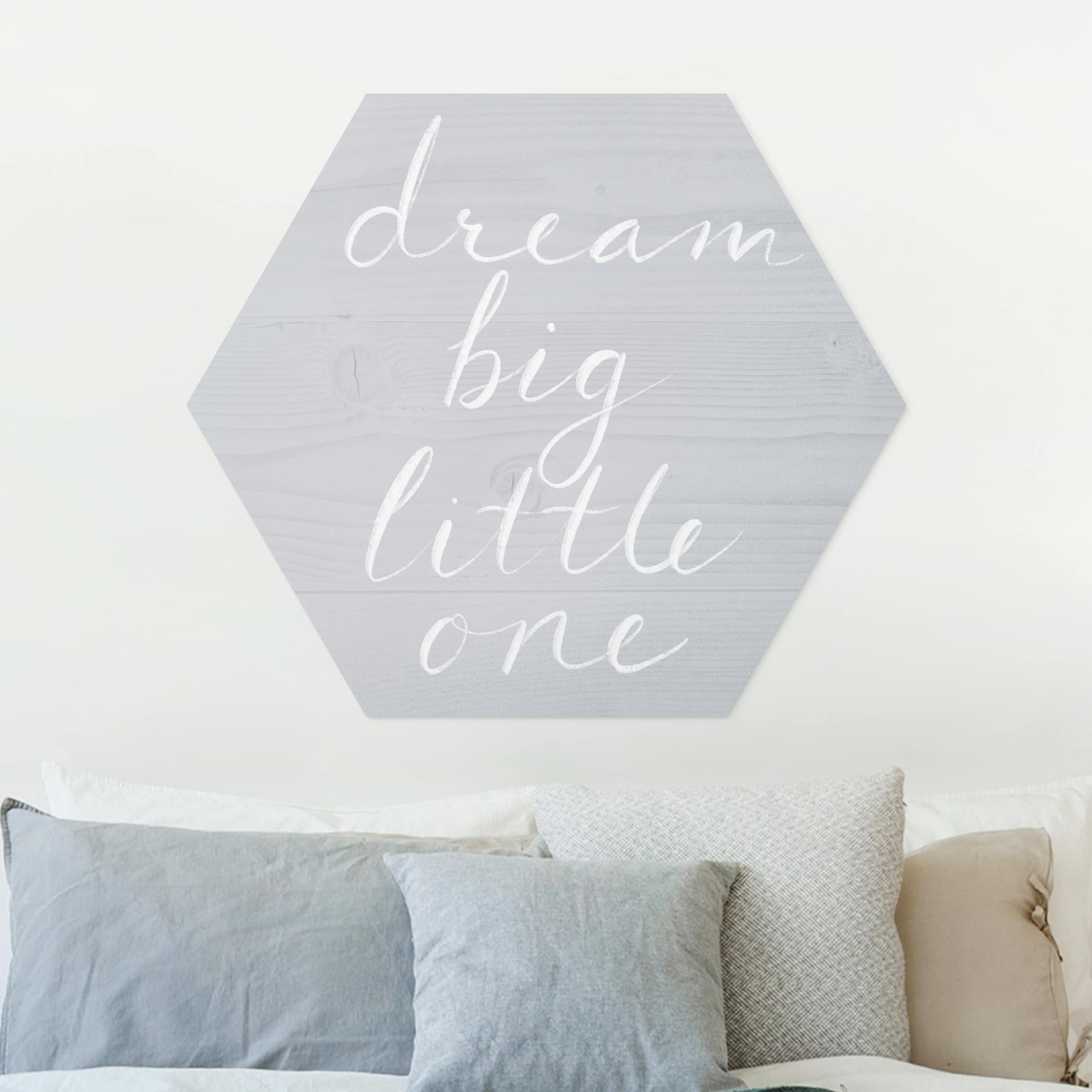 Hexagon-Forexbild Holzwand grau - Dream big