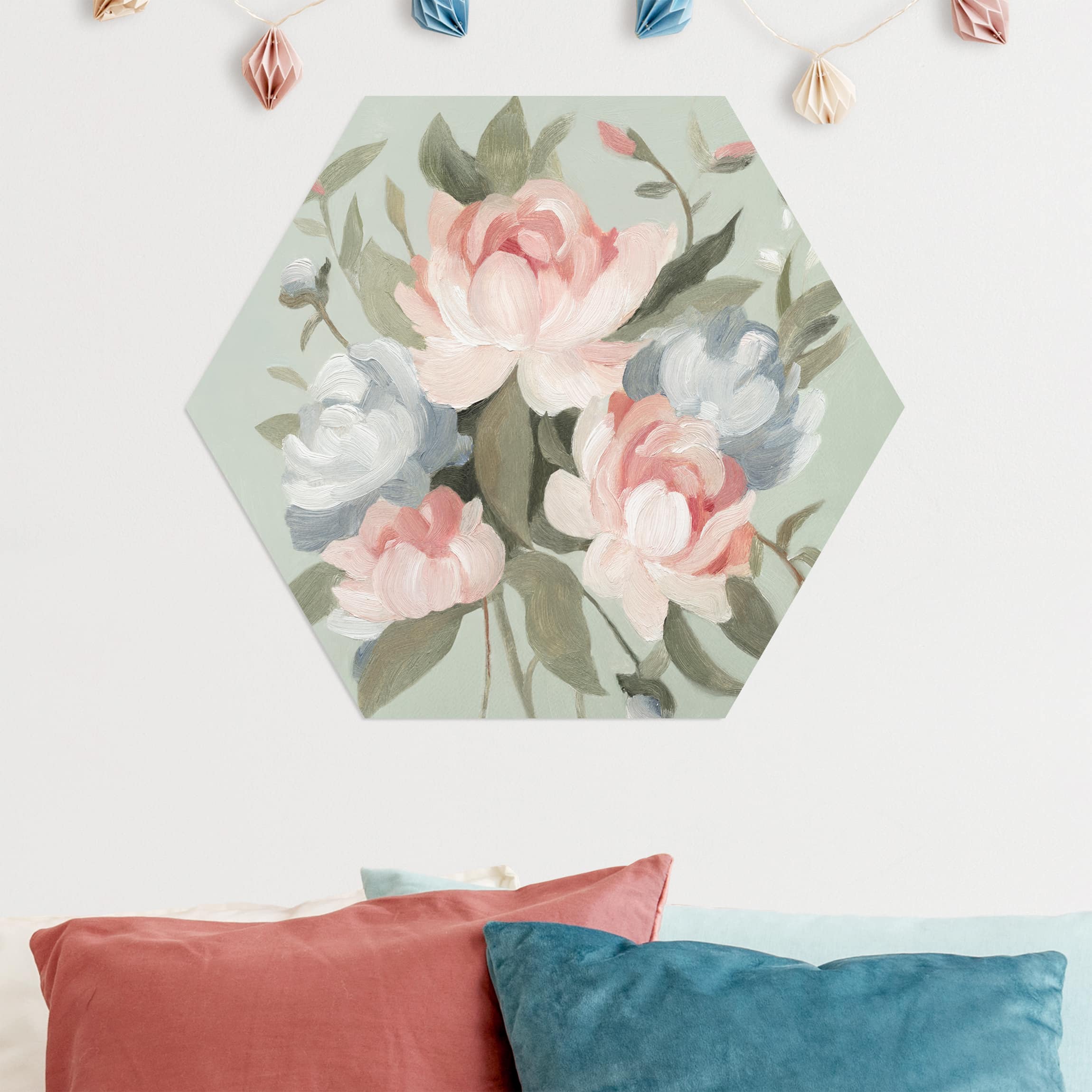 Hexagon-Alu-Dibond Bild Bouquet in Pastell I