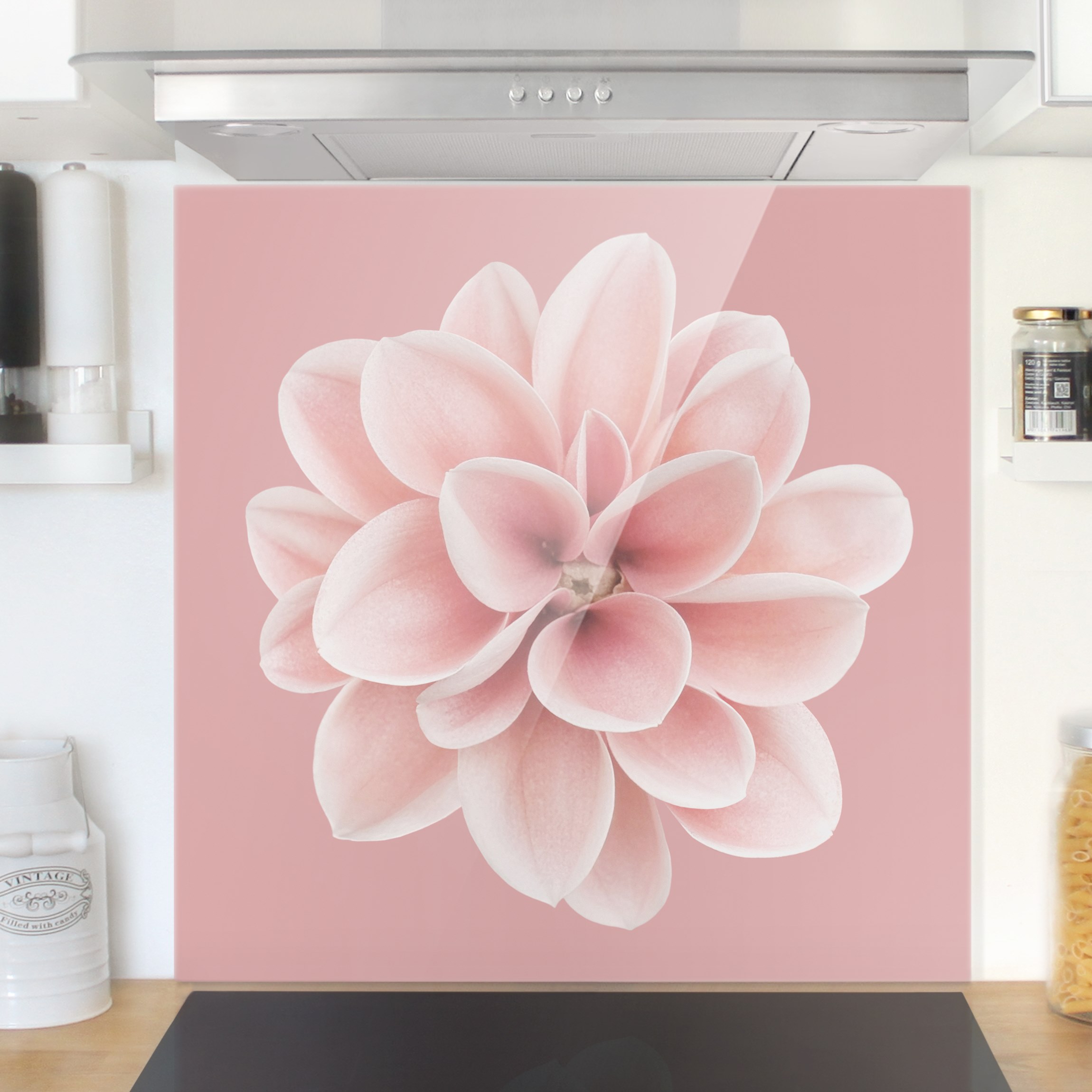 Glas Spritzschutz Dahlie auf Blush Rosa