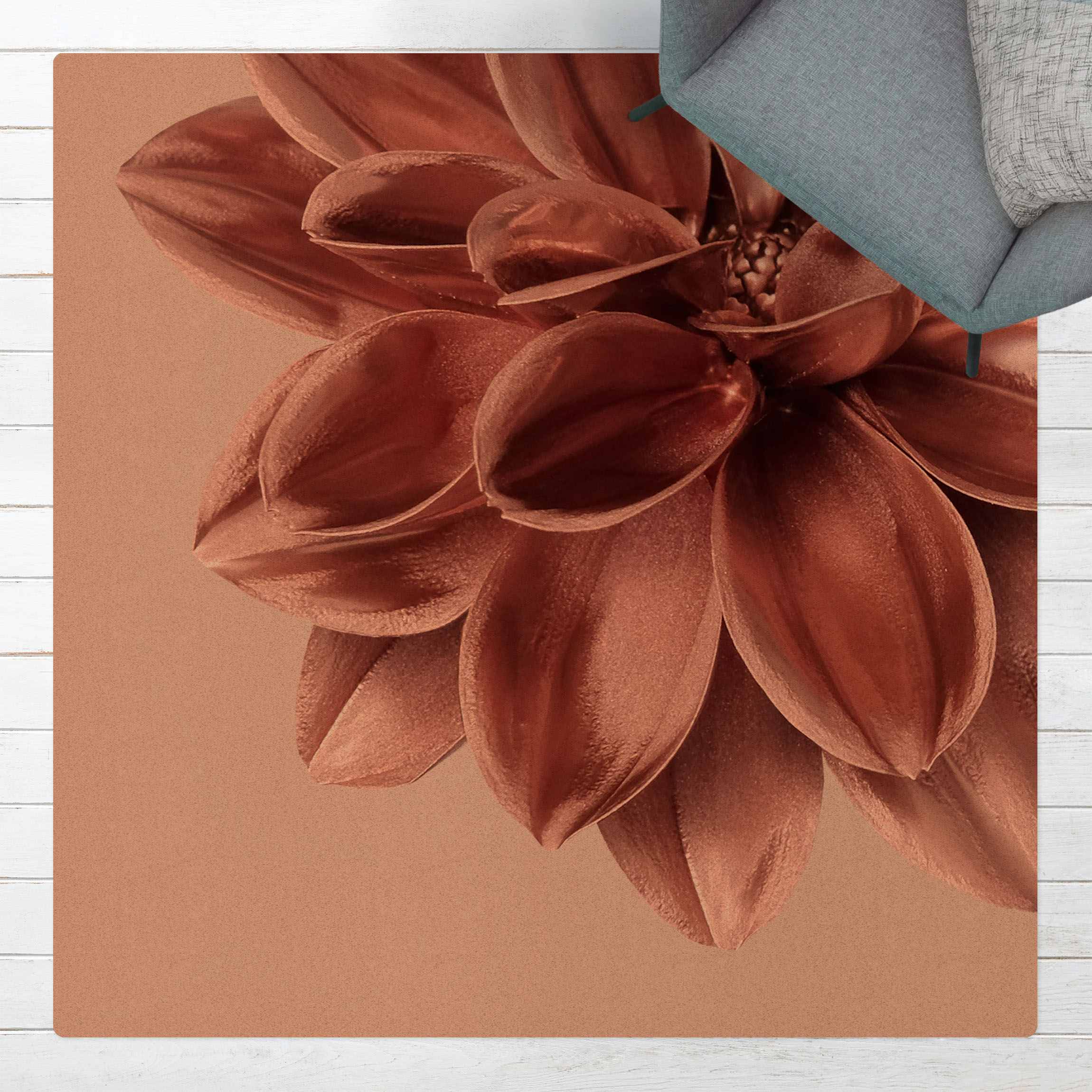 Kork-Teppich Dahlie Blume Rosegold Metallic Detail