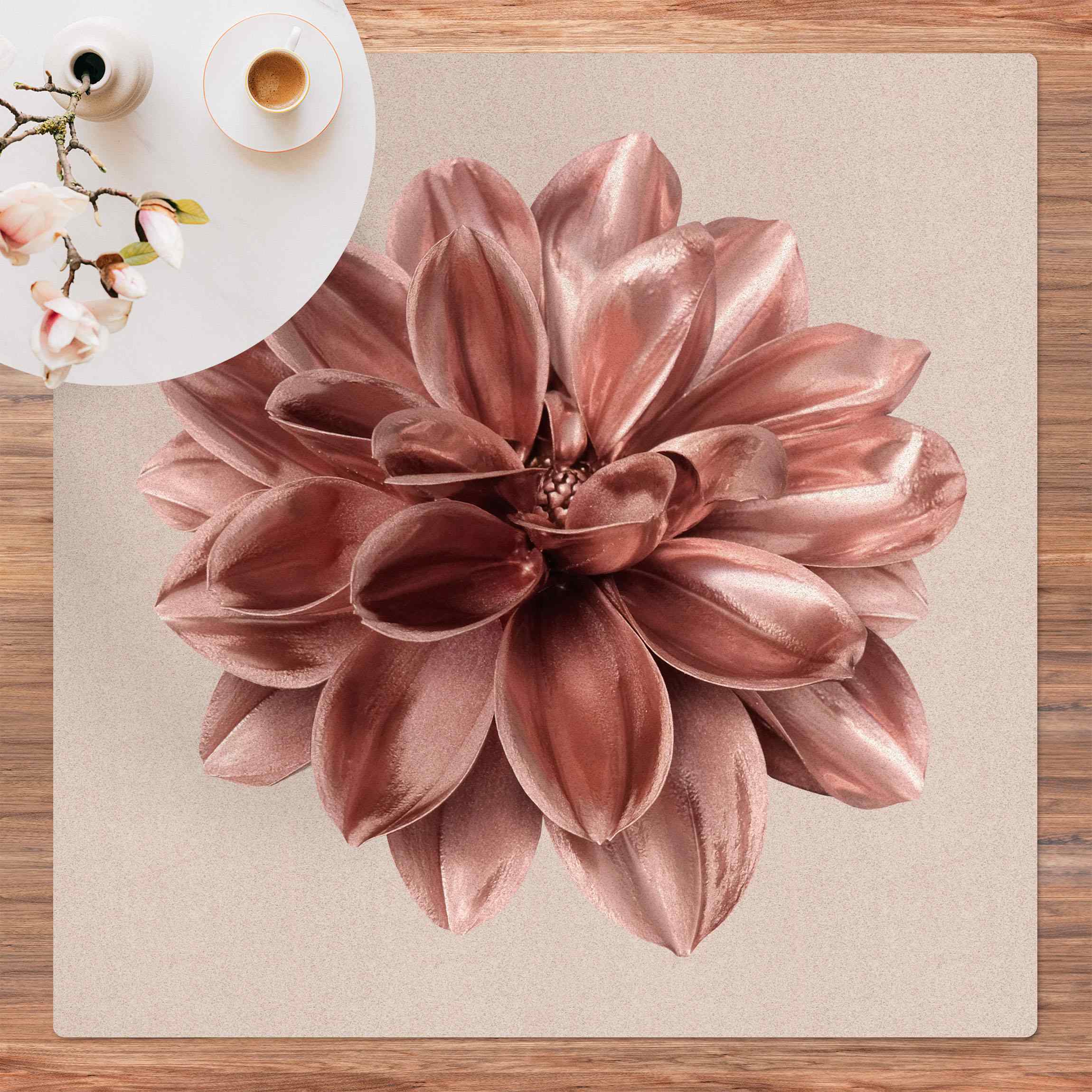 Kork-Teppich Dahlie Blume Rosegold Metallic