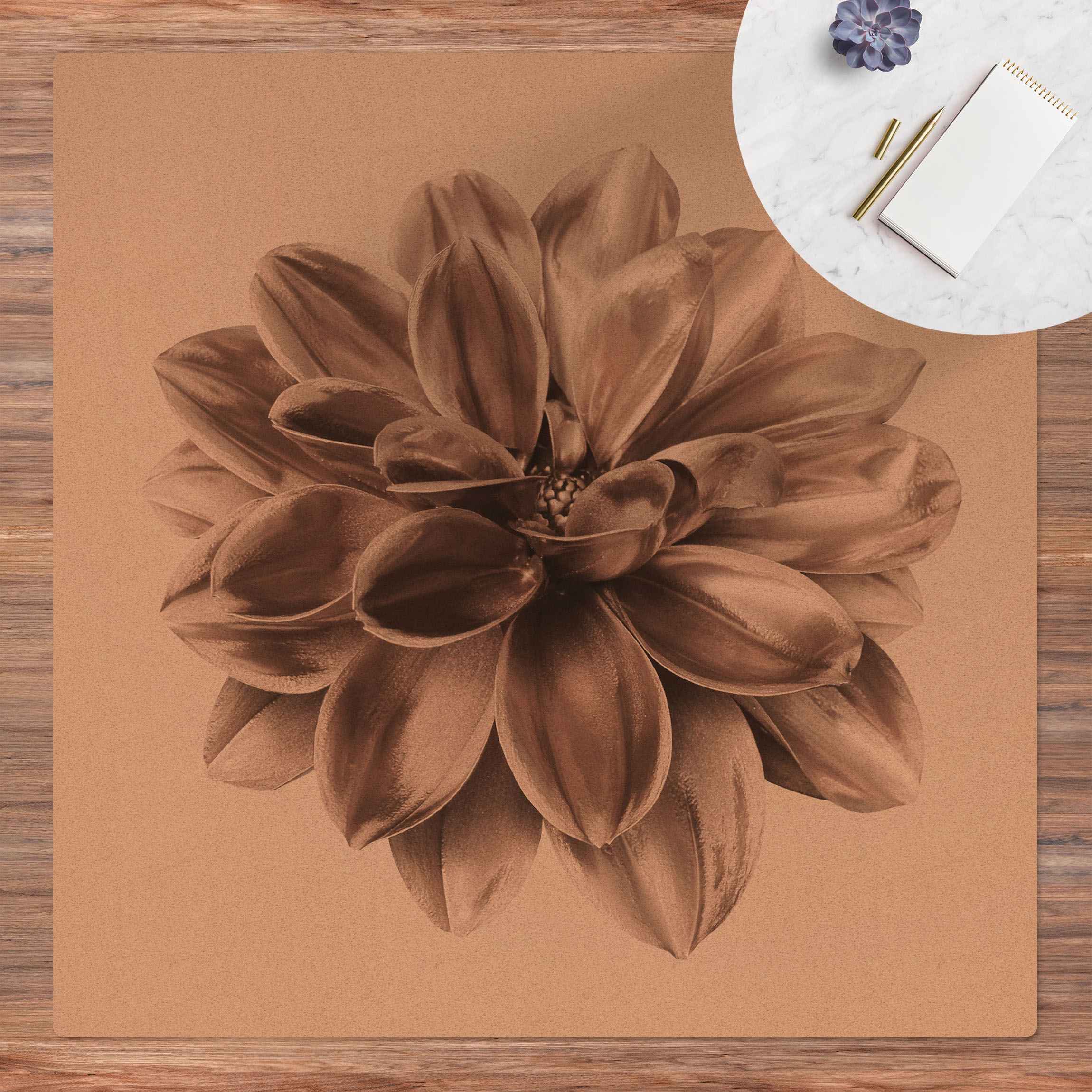 Kork-Teppich Dahlie Bronze Metallic Beige Zentriert