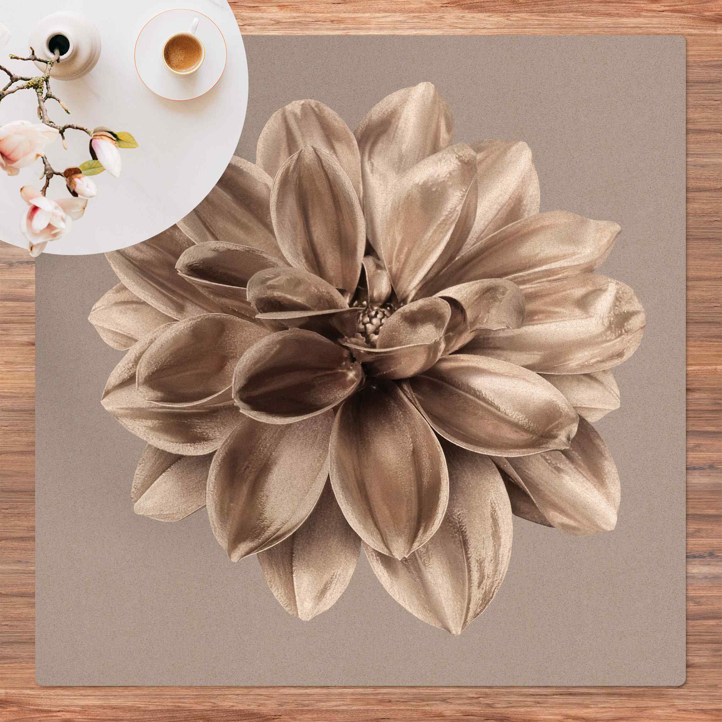 Kork-Teppich Dahlie Bronze Metallic Mokka Zentriert