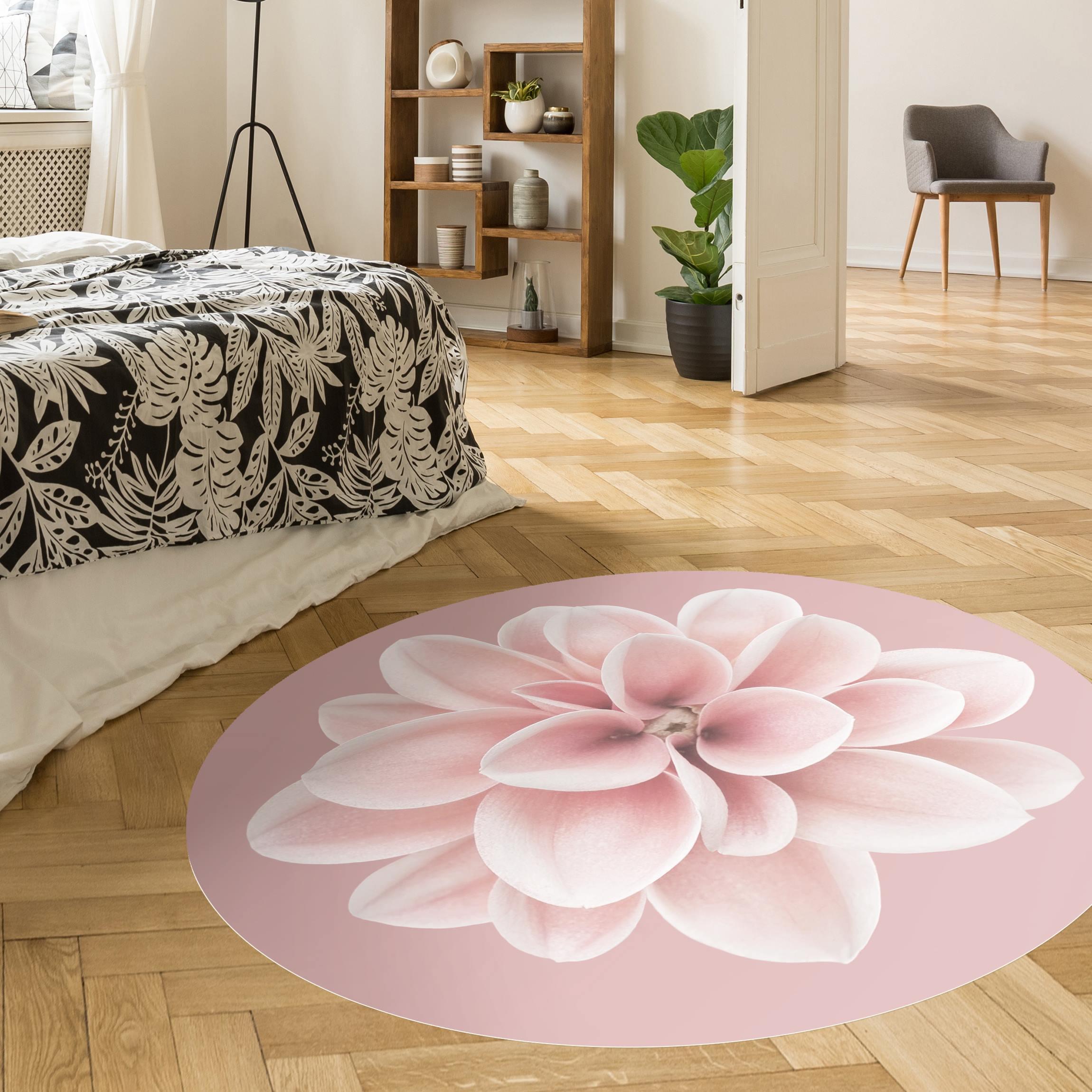 Runder Vinyl-Teppich Dahlie Rosa Blush Blume Zentriert