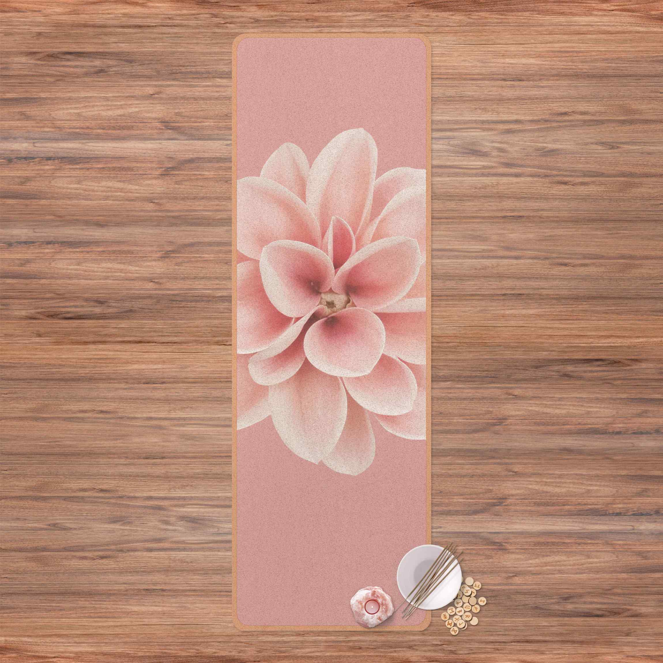 Yogamatte Kork Dahlie Rosa Blush Blume Zentriert