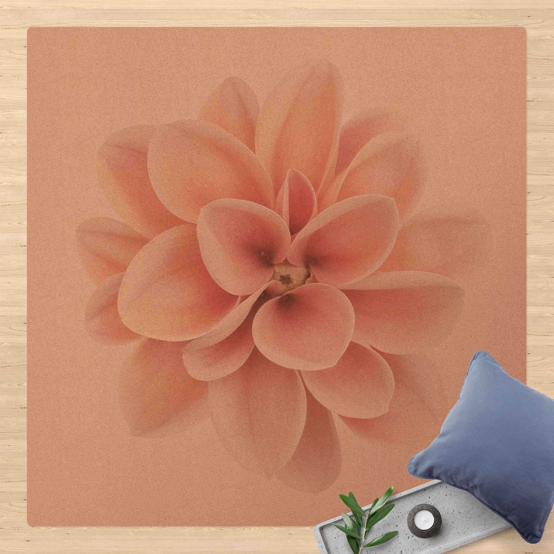 Kork-Teppich Dahlie Rosa Pastell Blume Zentriert