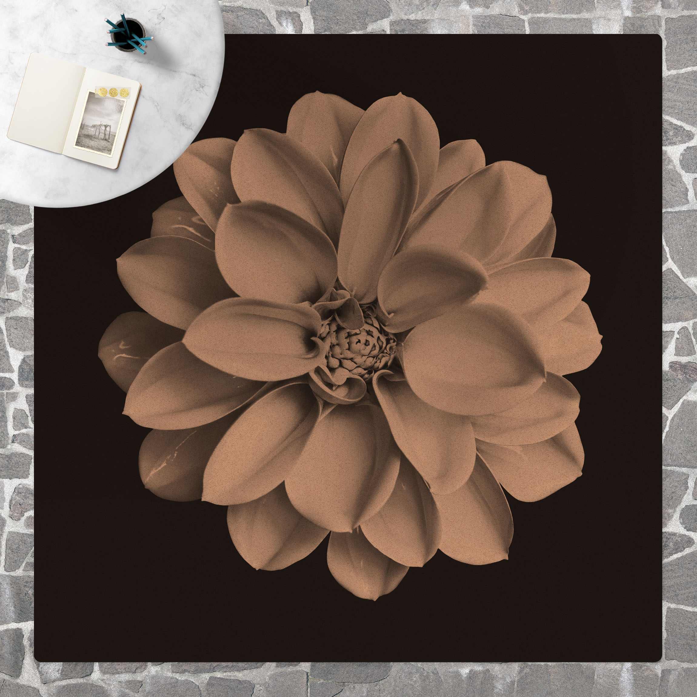 Kork-Teppich Dahlie Schwarz Weiß