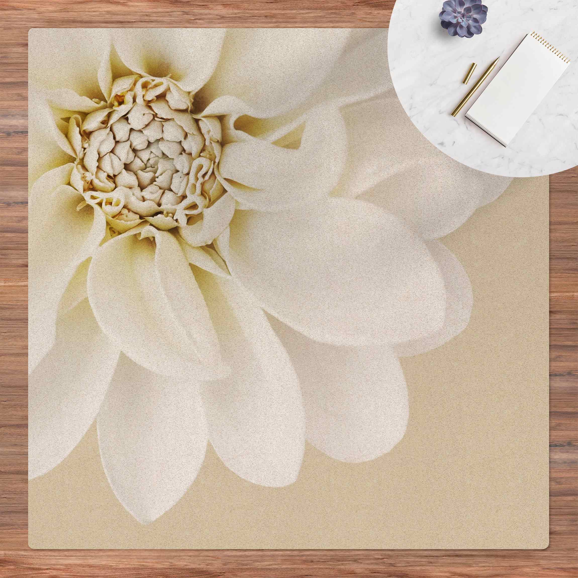 Kork-Teppich Dahlie Weiß Pastell Sandfarben