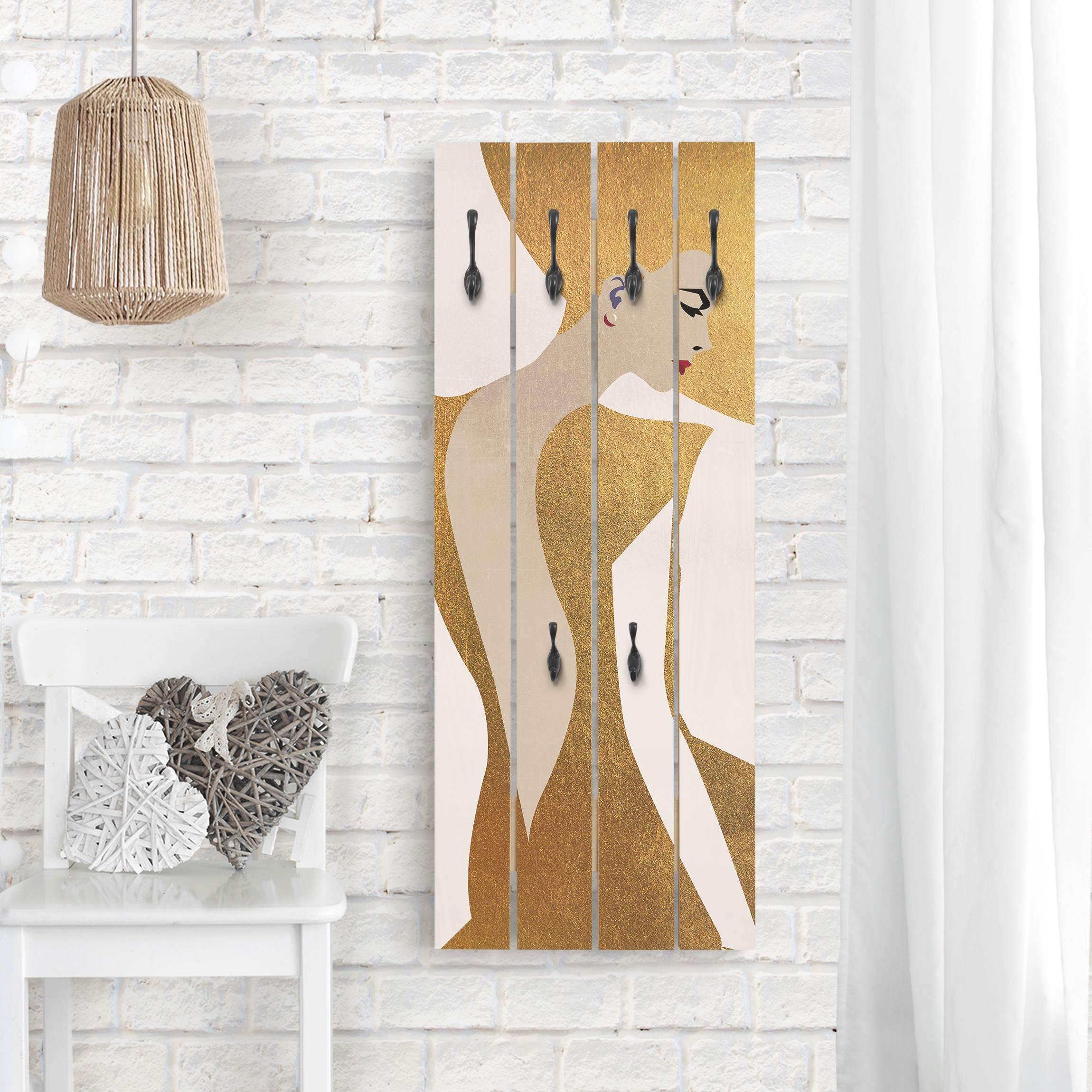 Wandgarderobe Dame mit Hut in Gold