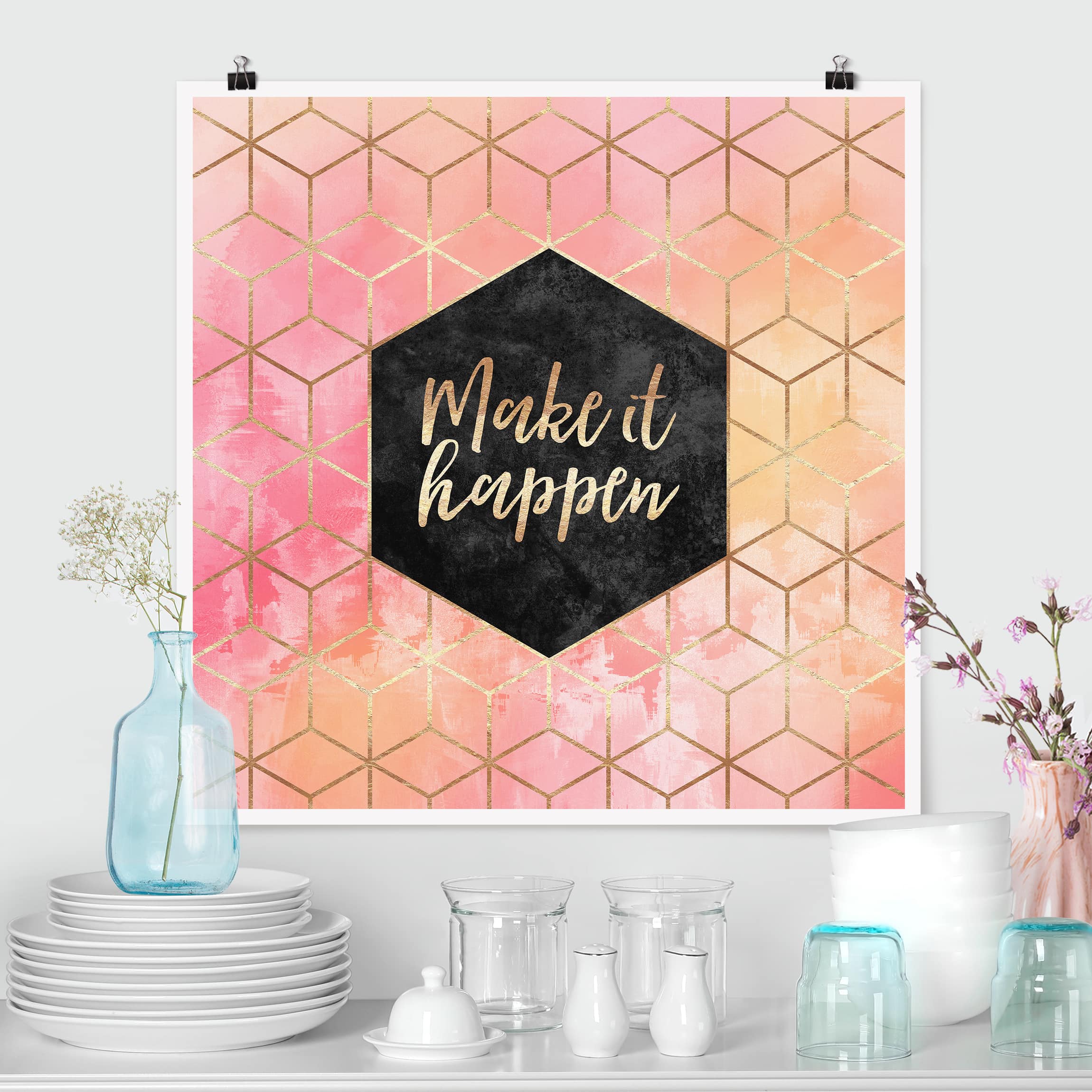 Poster - Quadrat Make It Happen Geometrie Pastell
