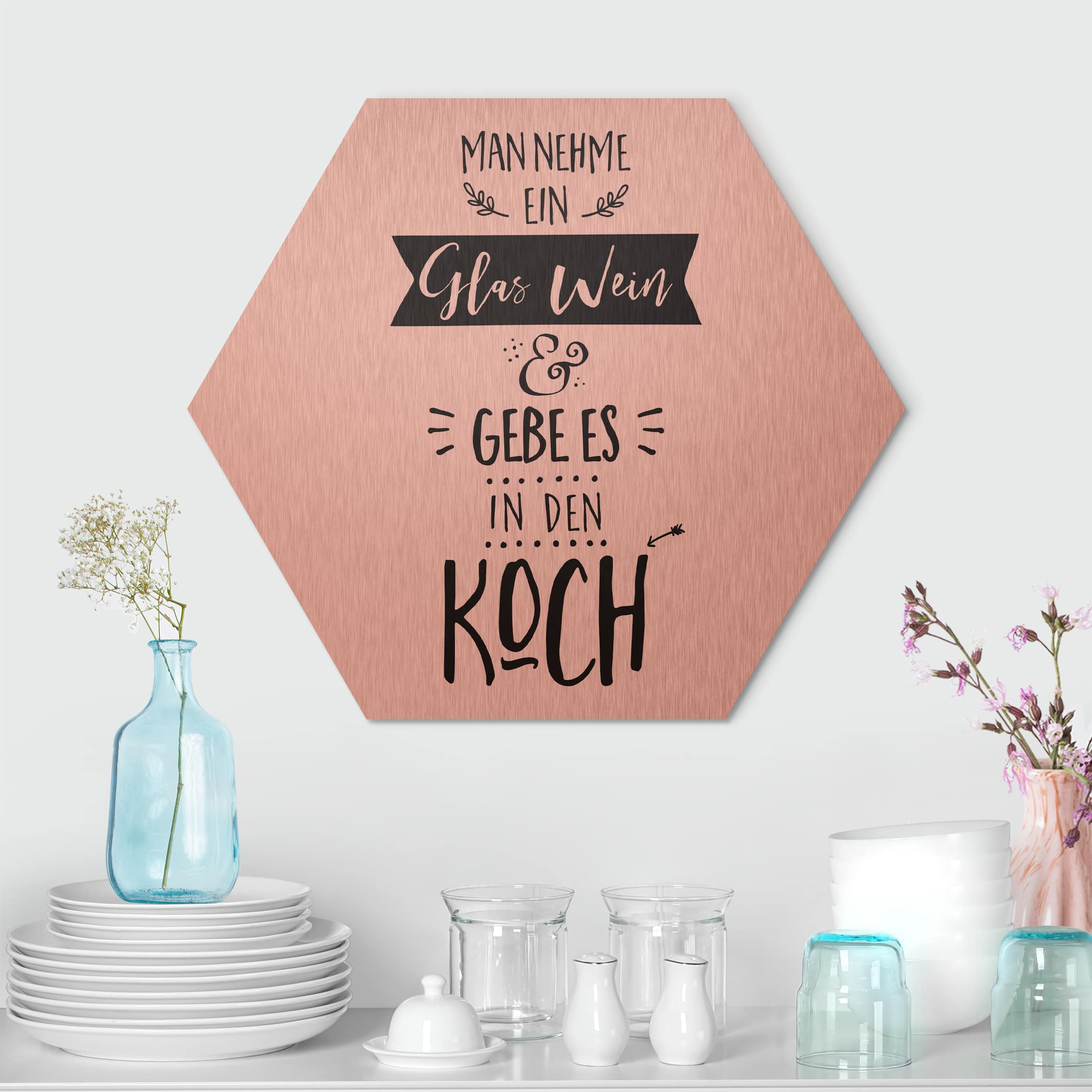 Hexagon-Alu-Dibond Bild Man nehme ein Glas Wein