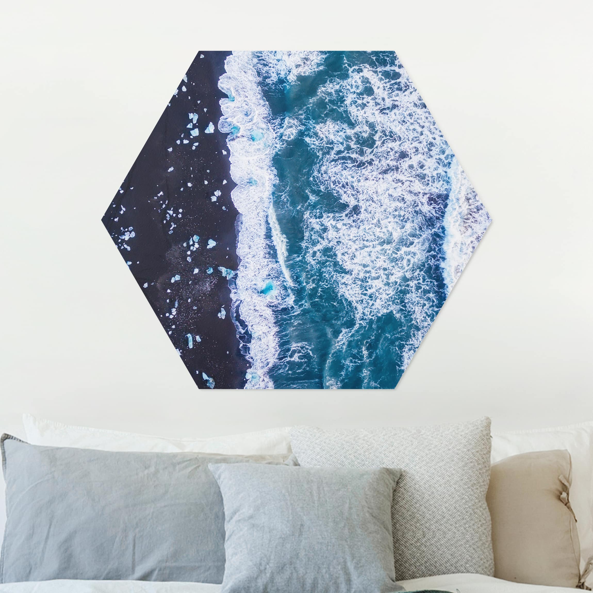 Hexagon-Alu-Dibond Bild Luftbild - Jökulsárlón in Island vertikal