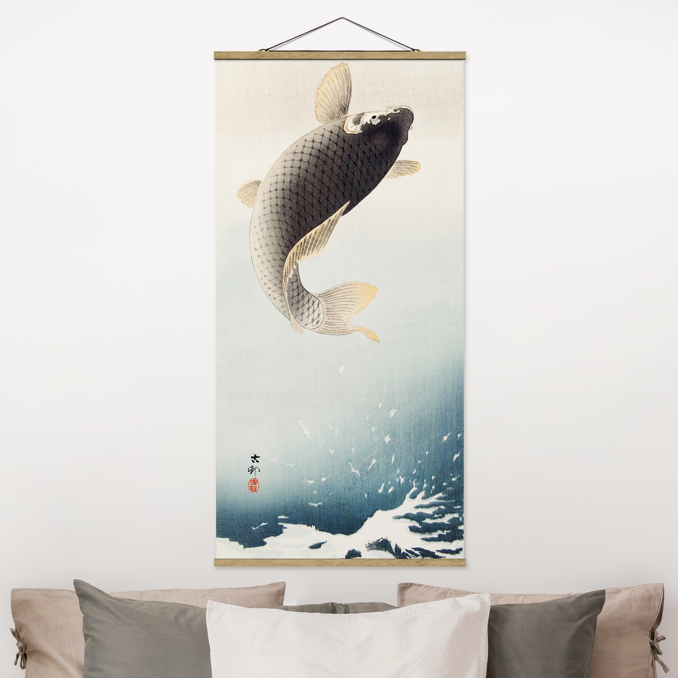 Stoffbild - Hochformat Vintage Illustration Asiatische Fische II