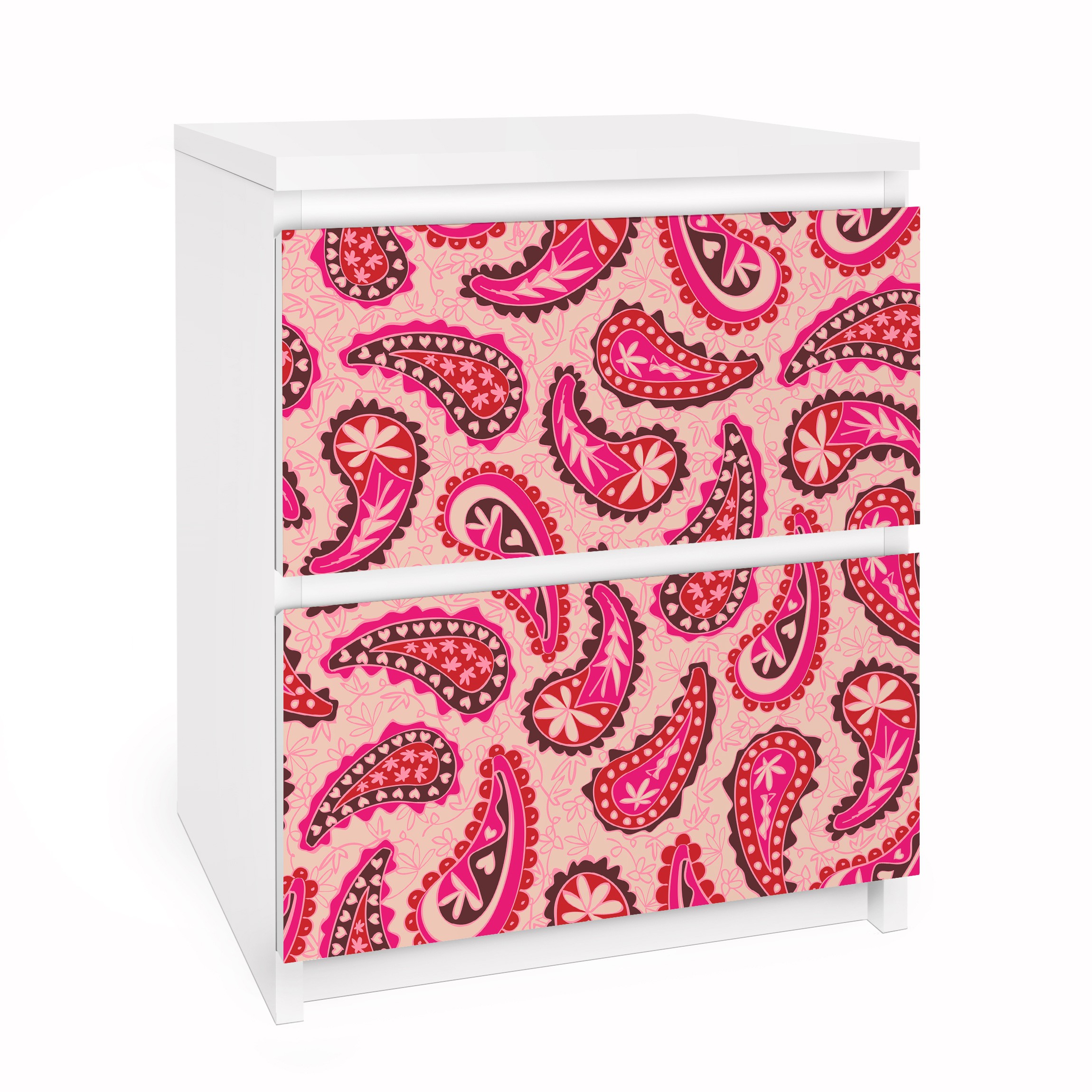 Möbelfolie für IKEA Malm Kommode 2 Schubladen Fröhliches Paisley Design