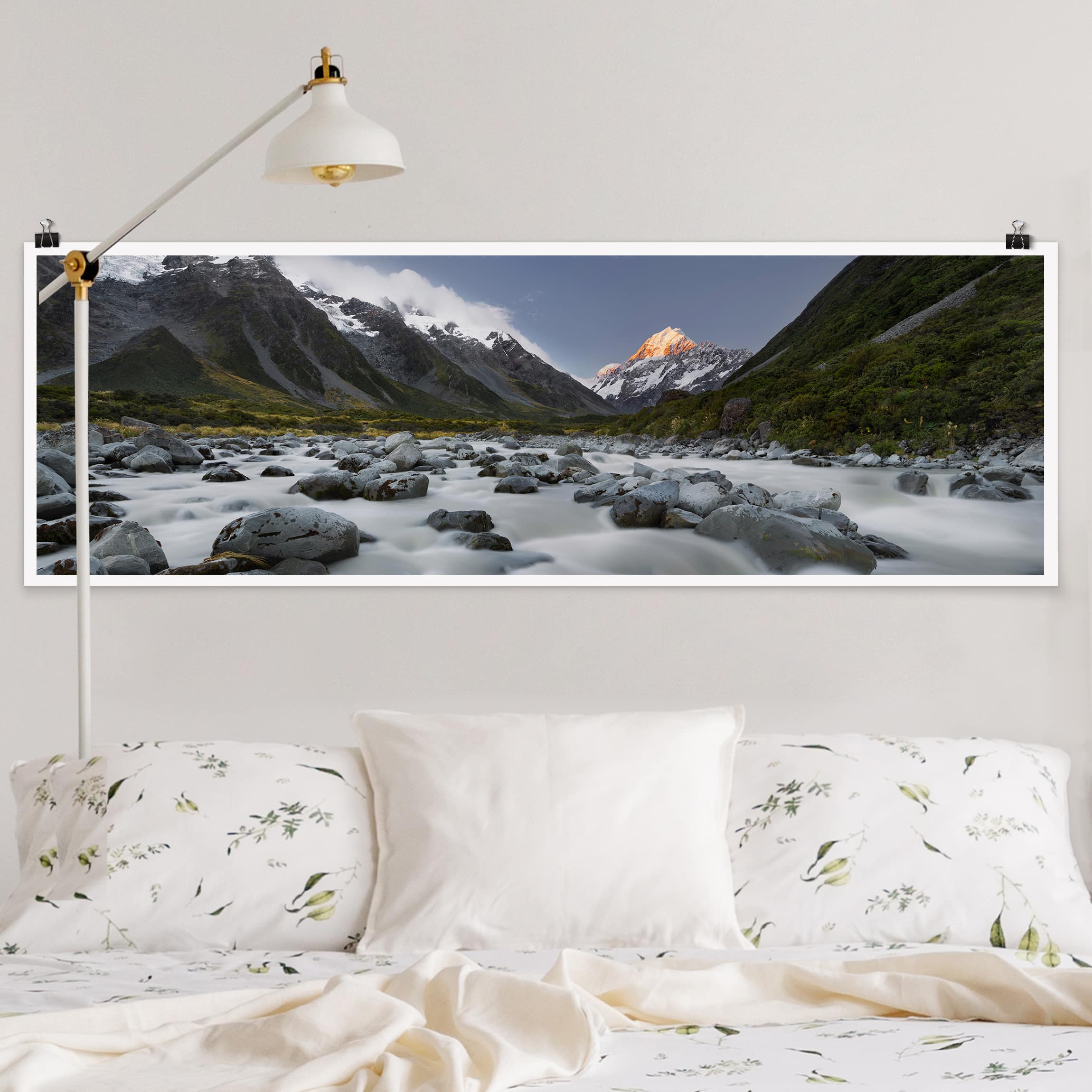 Panorama Poster Aoraki über dem Hooker River