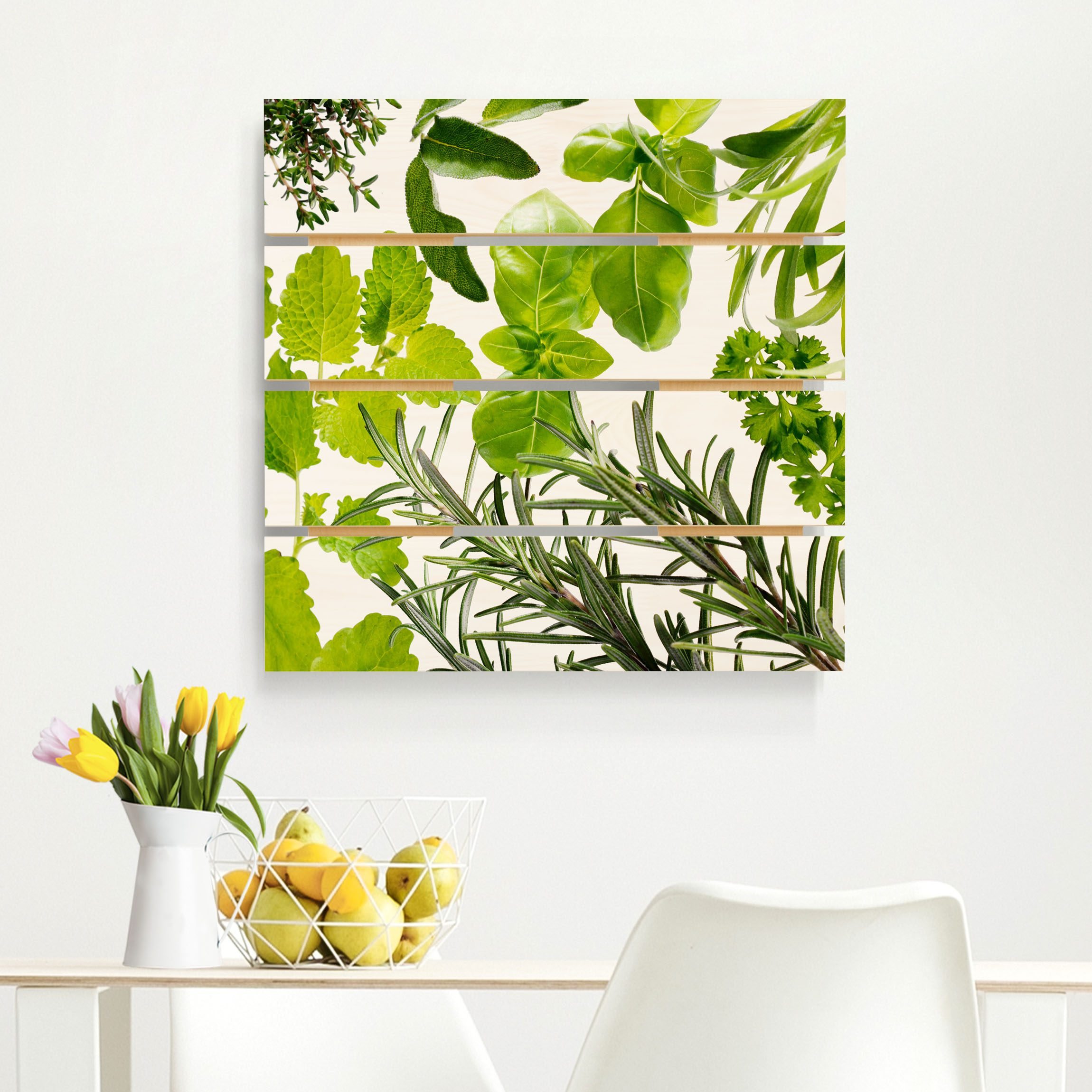 Holzbild Plankenoptik - Quadrat Verschiedene Kräuter