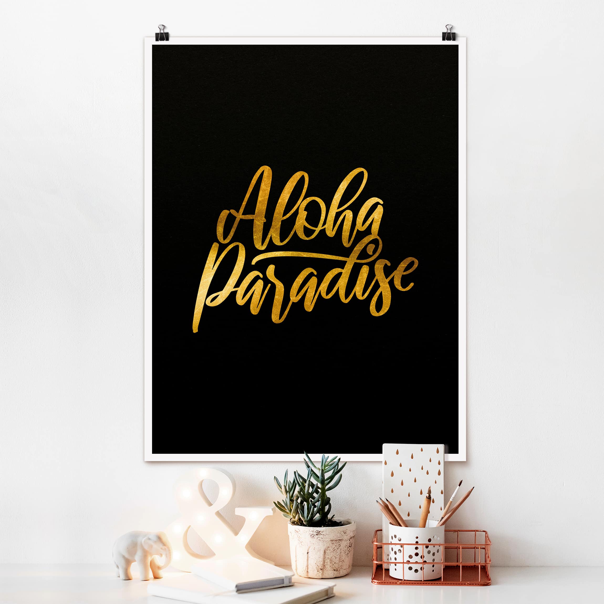 Poster Gold - Aloha Paradise auf Schwarz