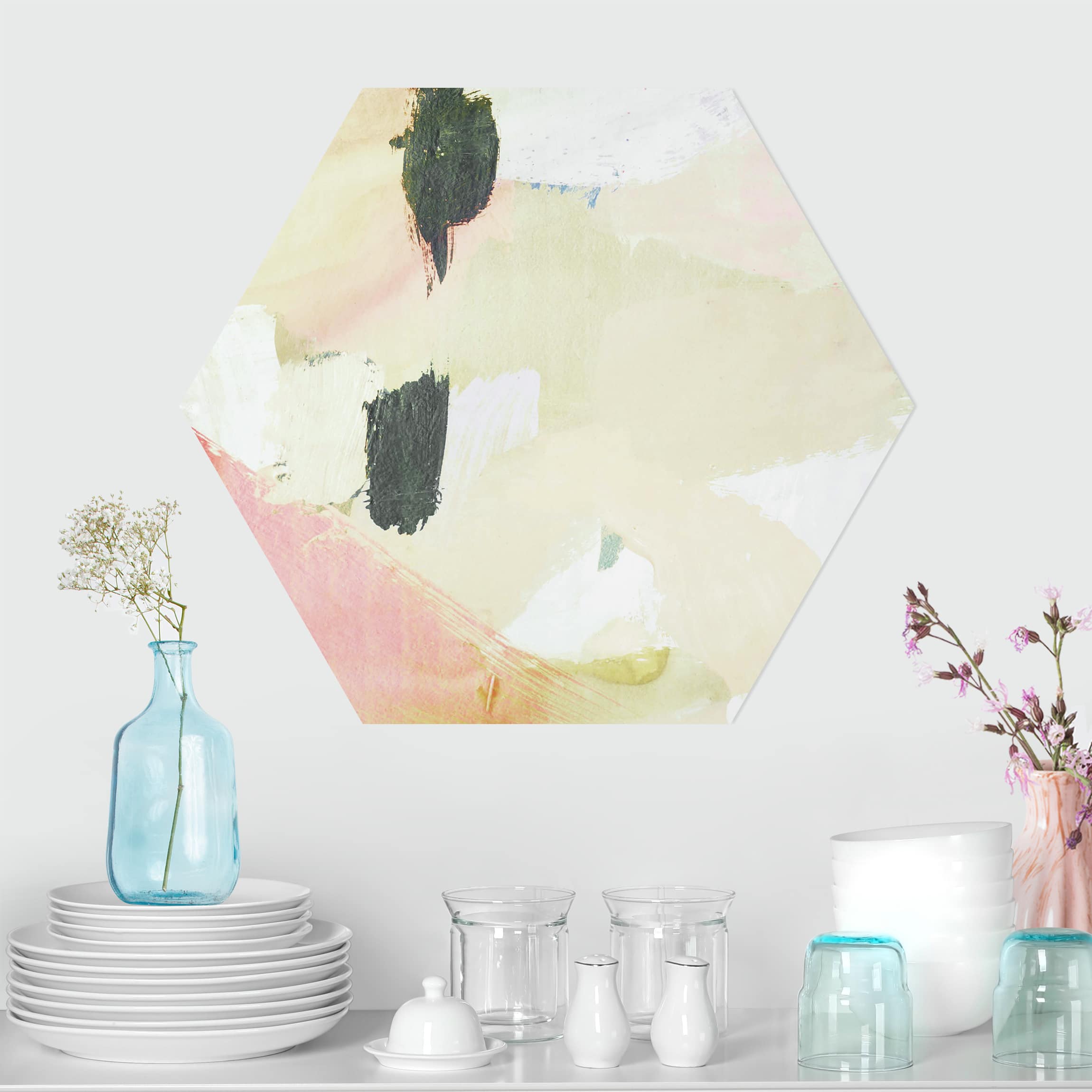 Hexagon-Alu-Dibond Bild Klangspiel in Fuchsia I