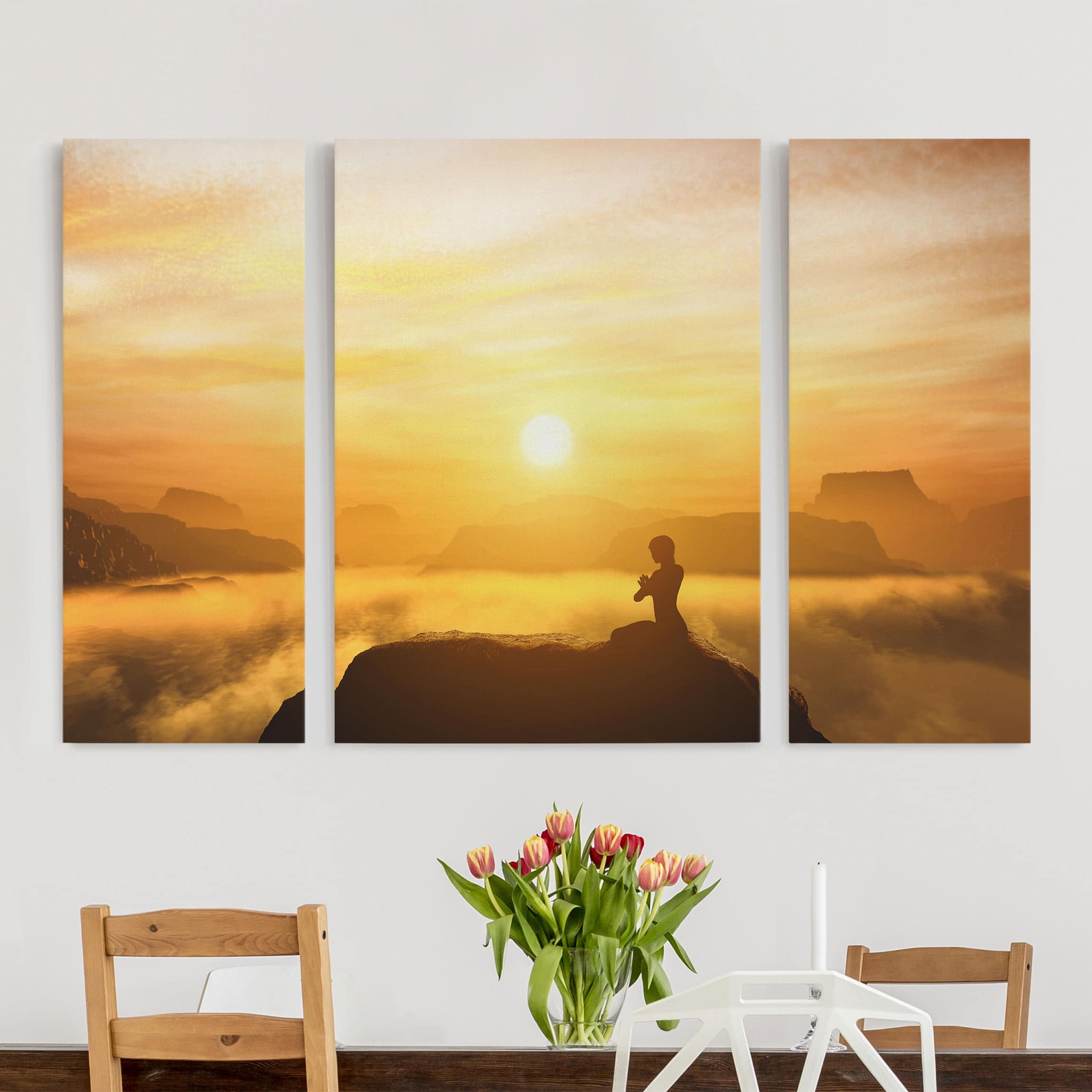 3-teiliges Leinwandbild Portrait Yoga Meditation