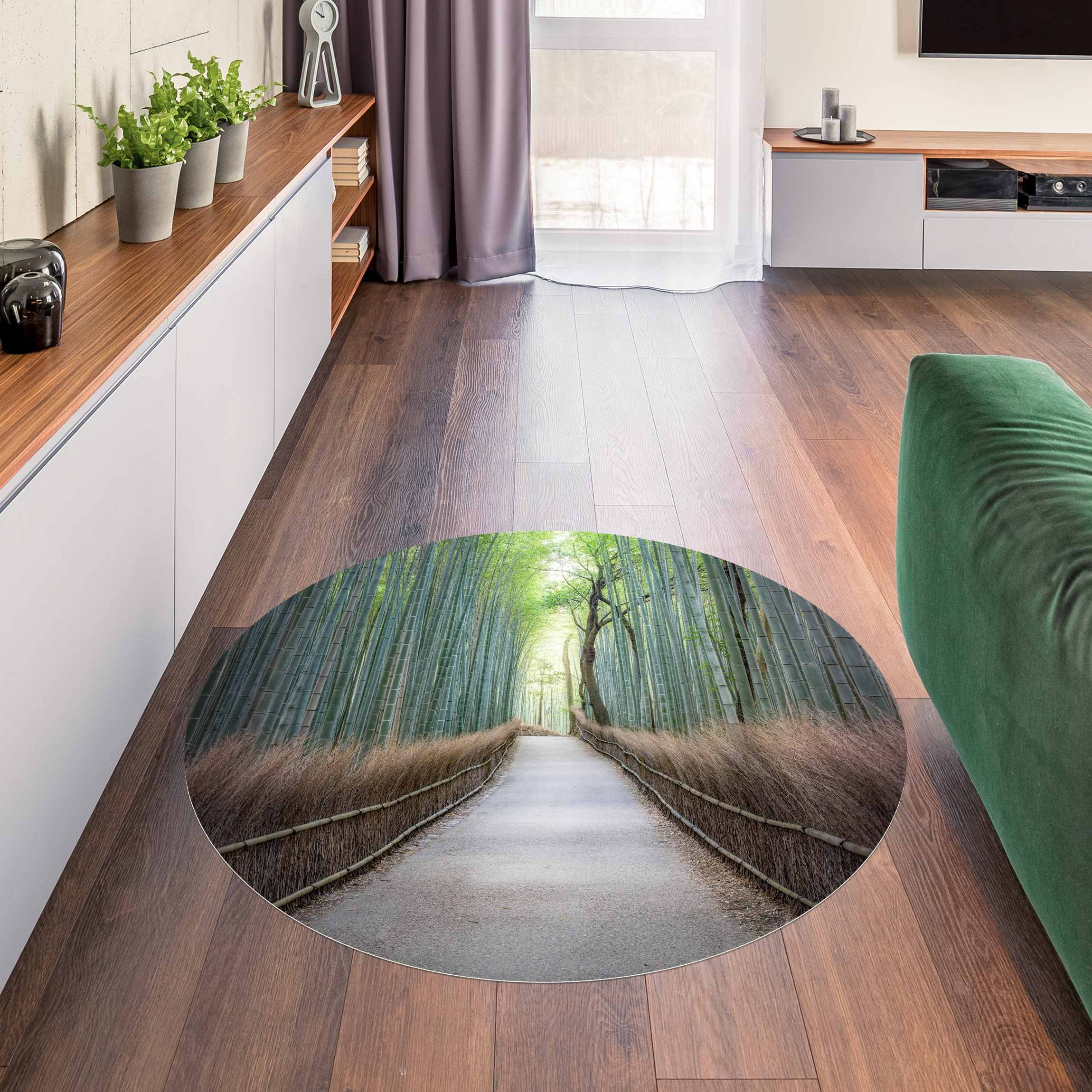 Runder Vinyl-Teppich Der Weg durch den Bambus