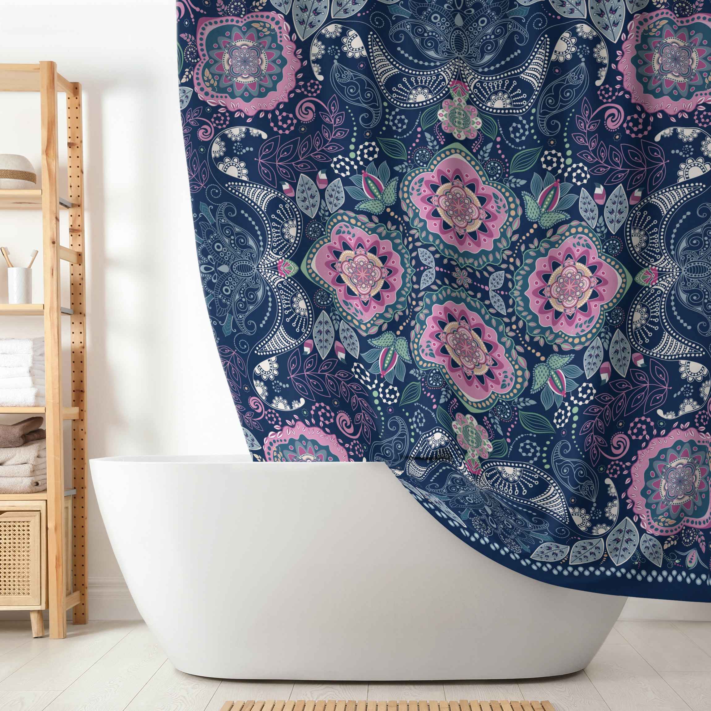 Duschvorhang Detailliertes Boho Muster in Blau