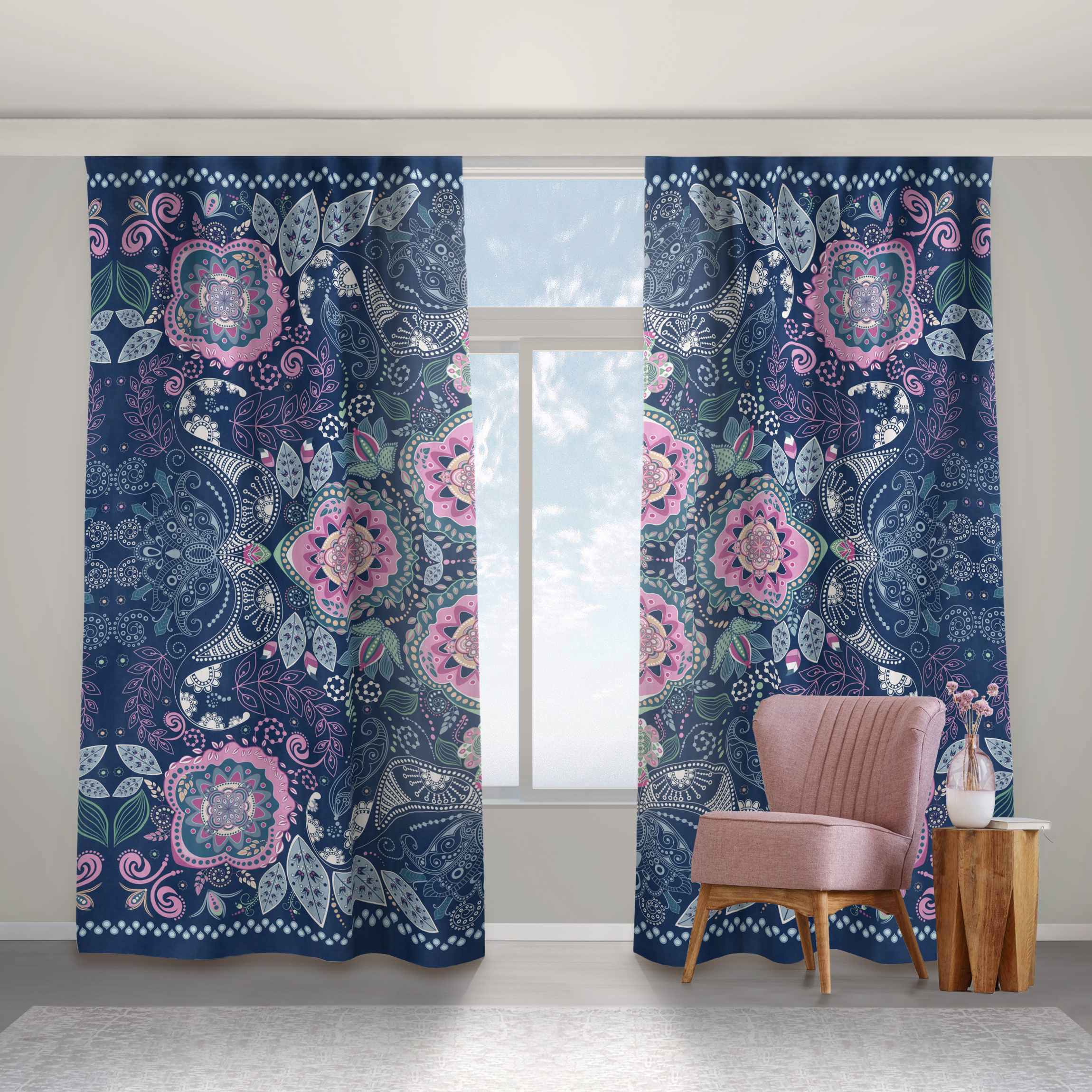 Vorhang Detailliertes Boho Muster in Blau