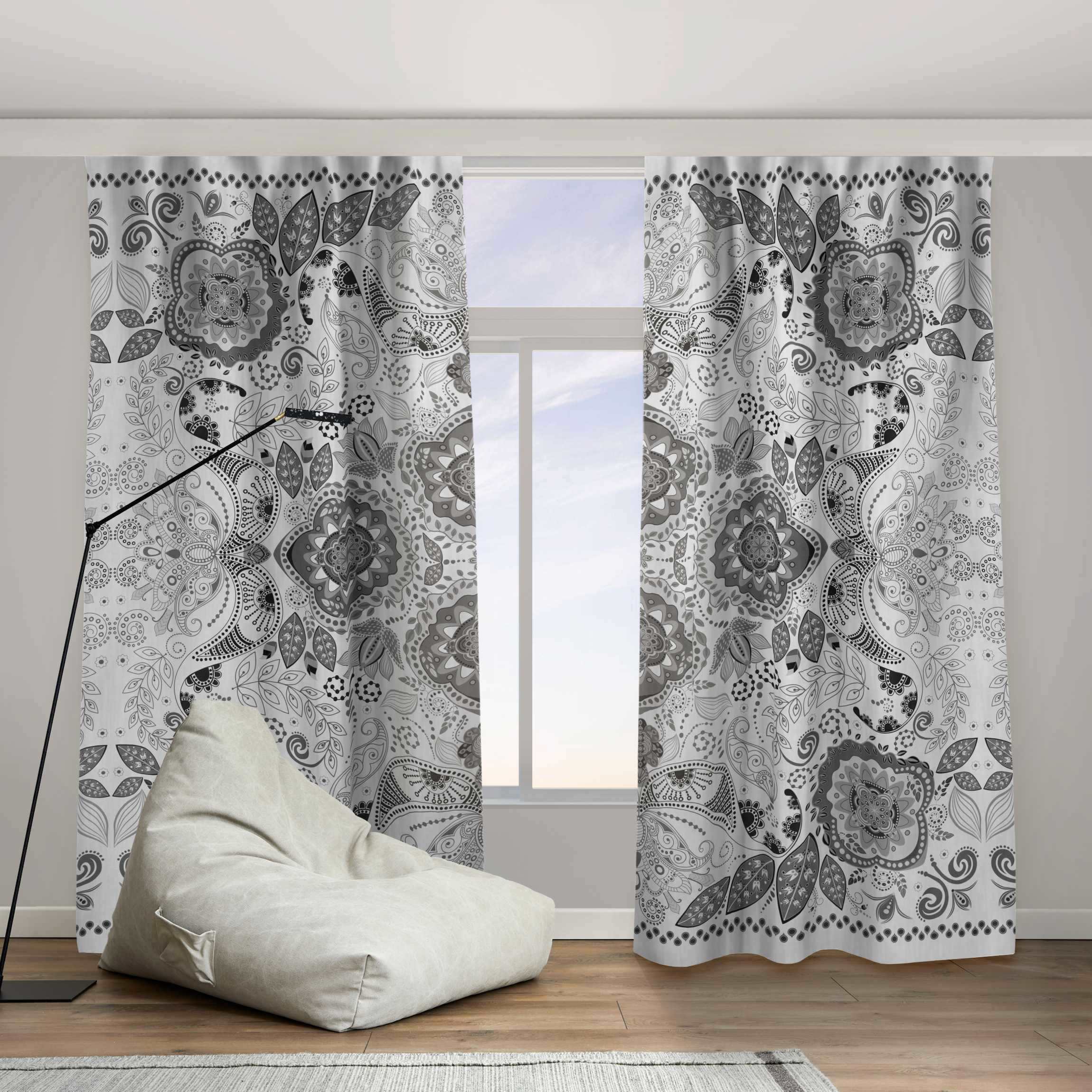 Vorhang Detailliertes Boho Muster in Grau