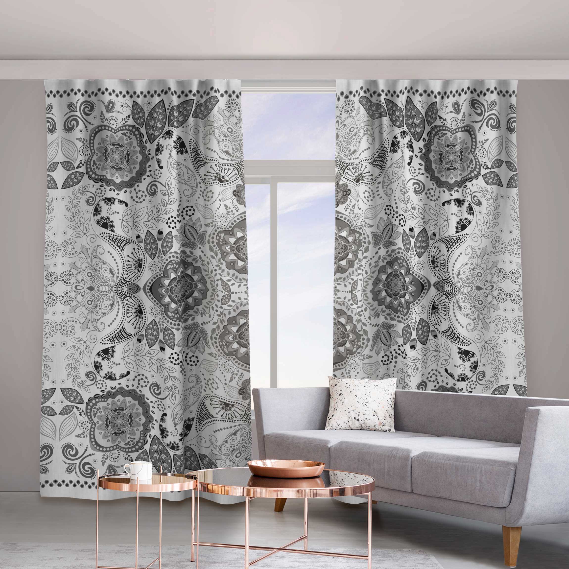 Vorhang Detailliertes Boho Muster in Grau