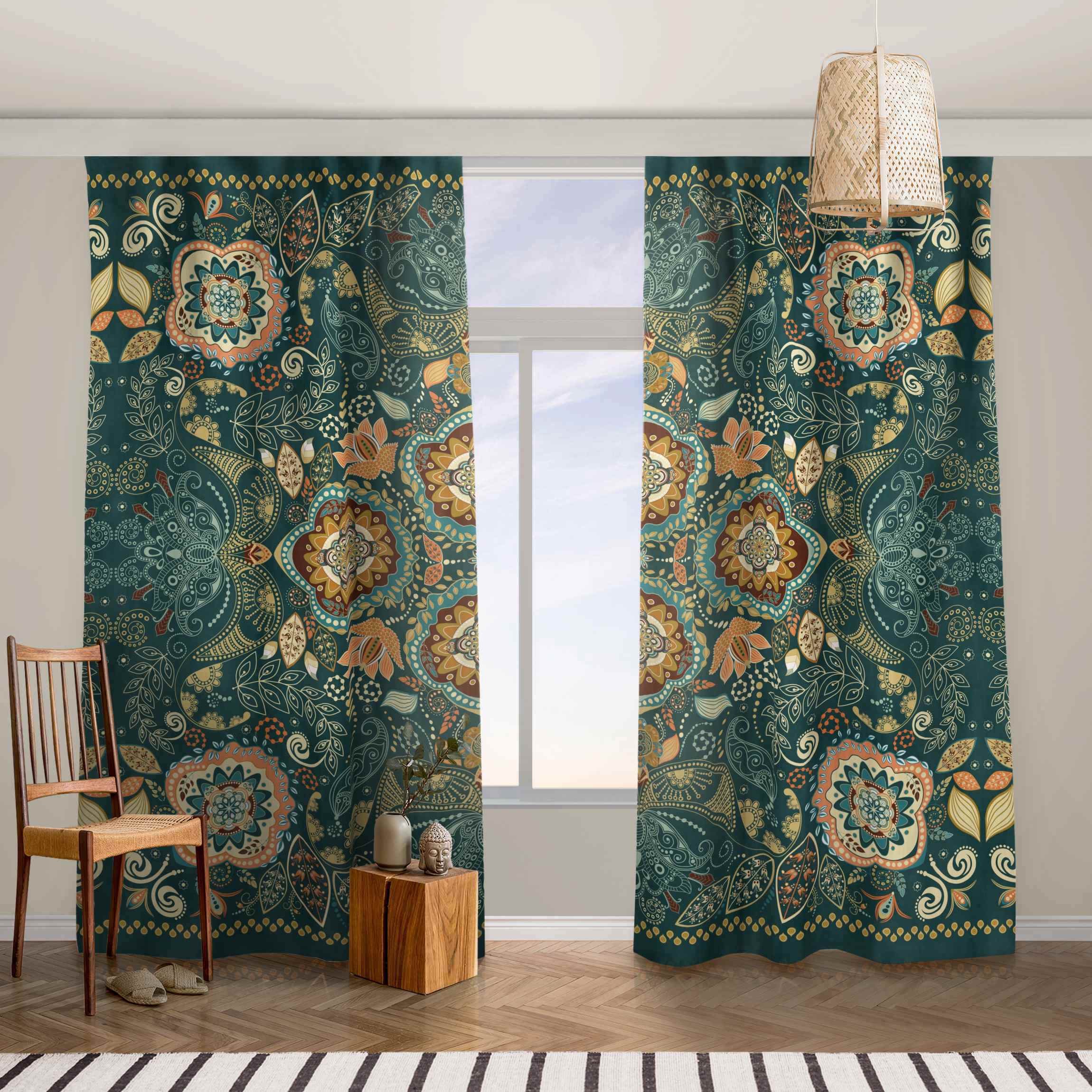 Vorhang Detailliertes Boho Muster in Grün