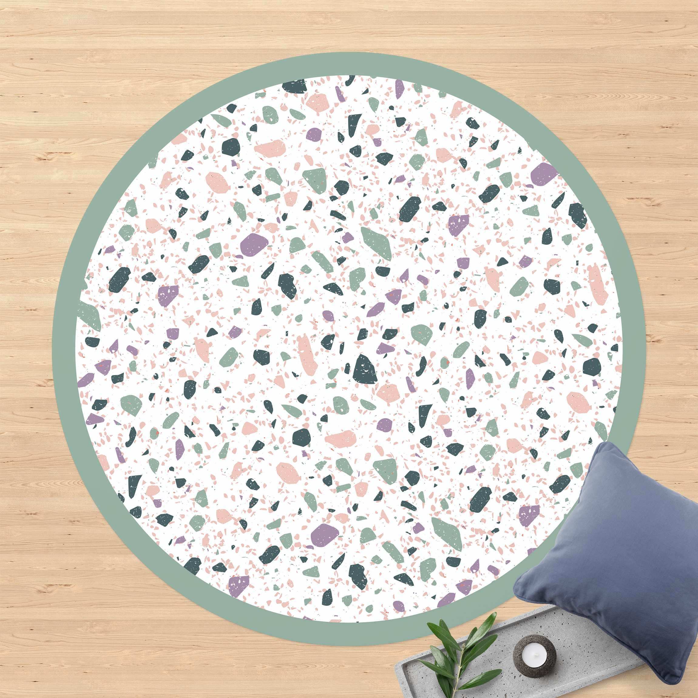 Runder Vinyl-Teppich Detailliertes Terrazzo Muster Agrigento mit Rahmen