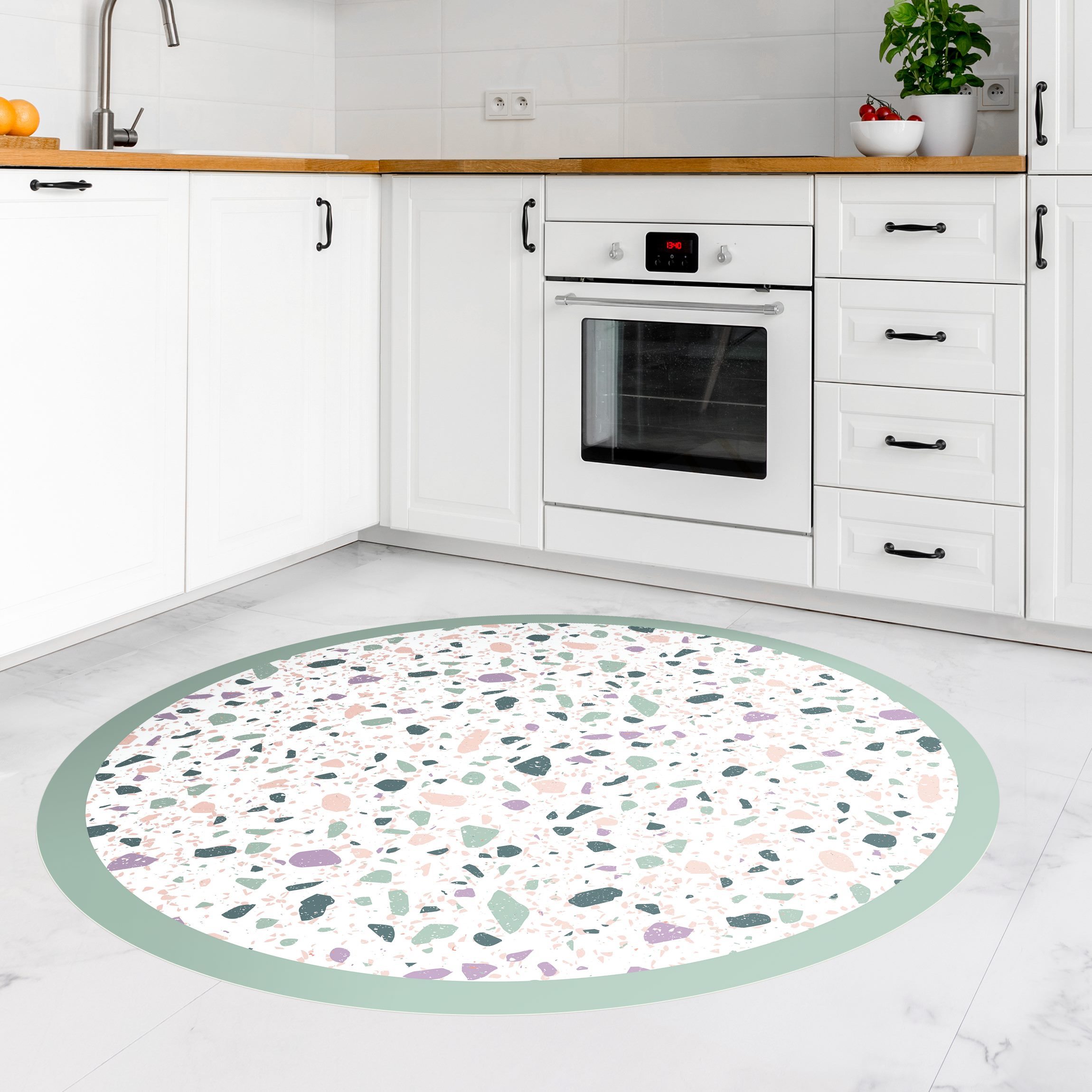 Runder Vinyl-Teppich Detailliertes Terrazzo Muster Agrigento mit Rahmen