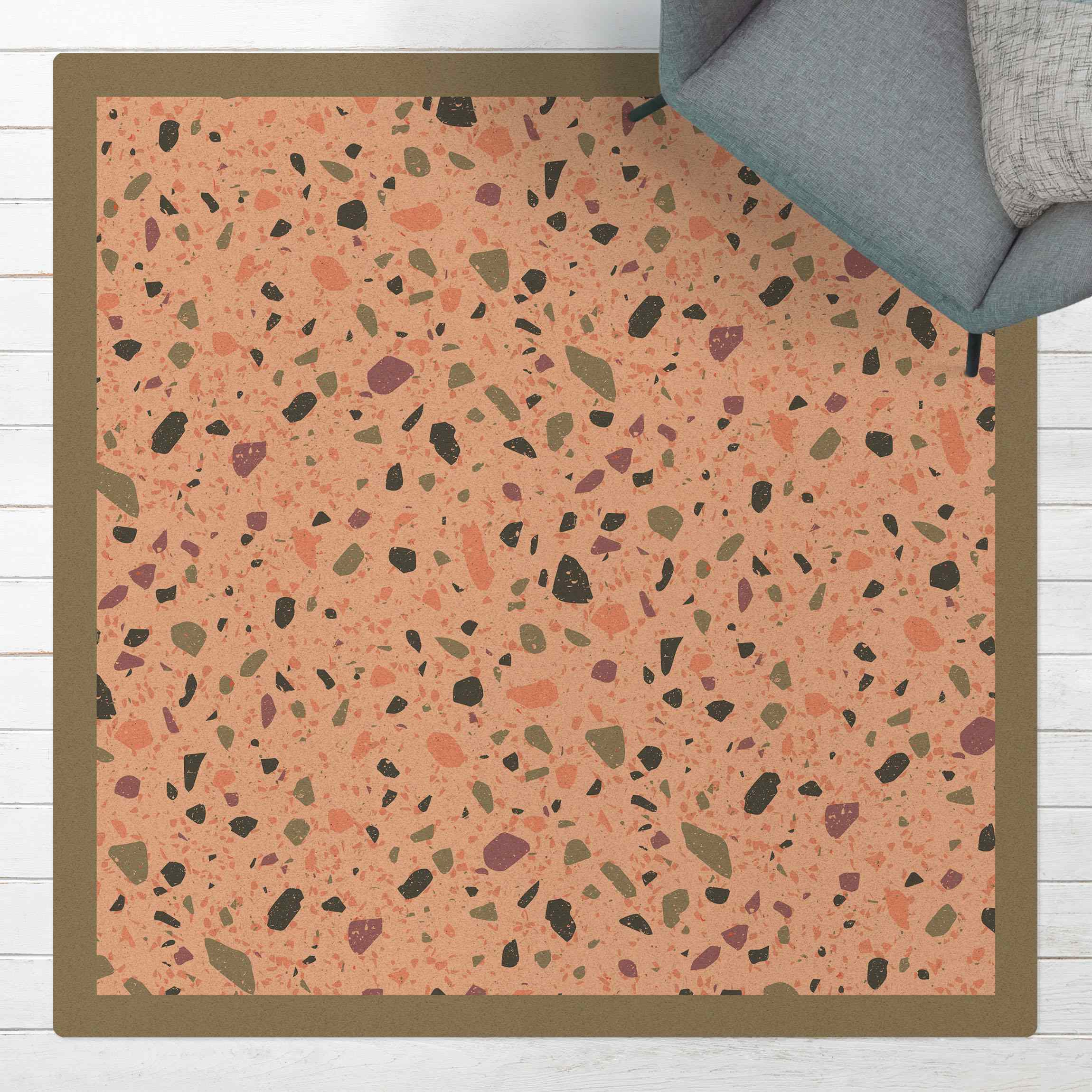 Kork-Teppich Detailliertes Terrazzo Muster Agrigento mit Rahmen