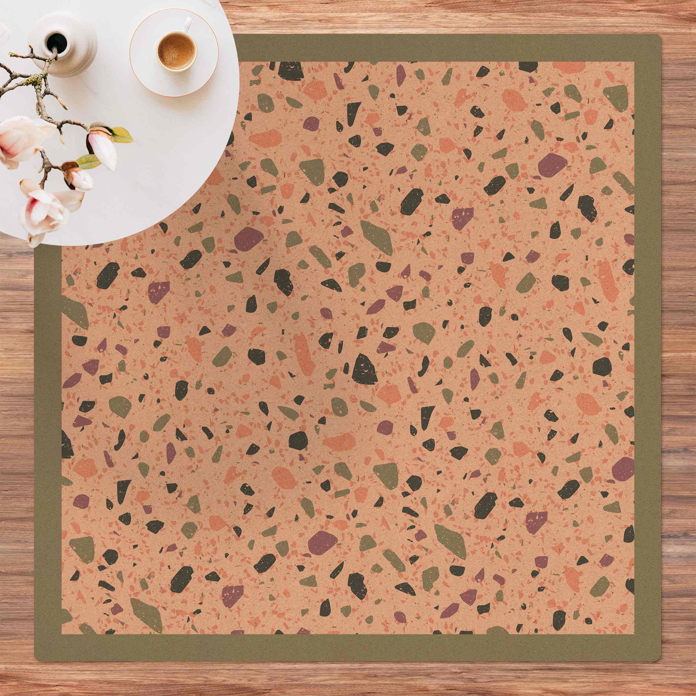 Kork-Teppich Detailliertes Terrazzo Muster Agrigento mit Rahmen