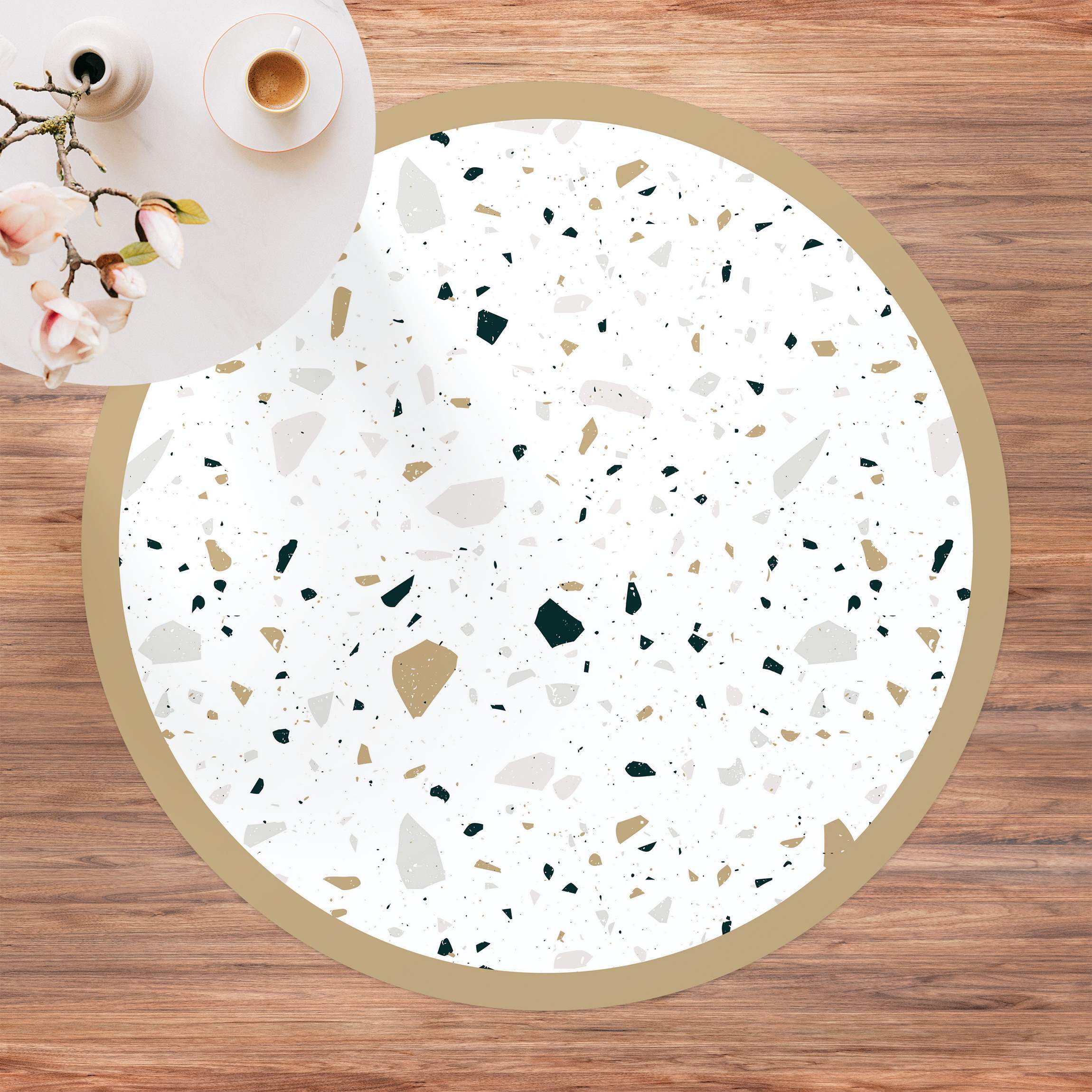 Runder Vinyl-Teppich Detailliertes Terrazzo Muster San Remo mit Rahmen
