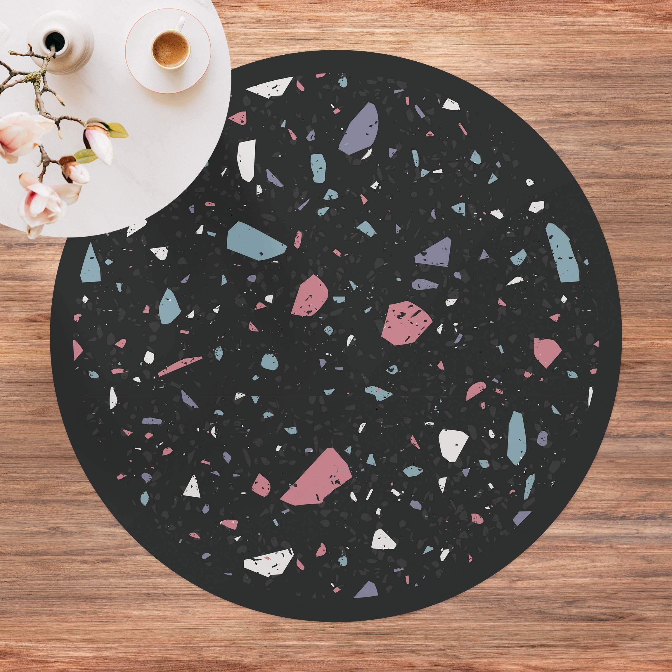 Runder Vinyl-Teppich Detailliertes Terrazzo Muster Taranto mit Rahmen