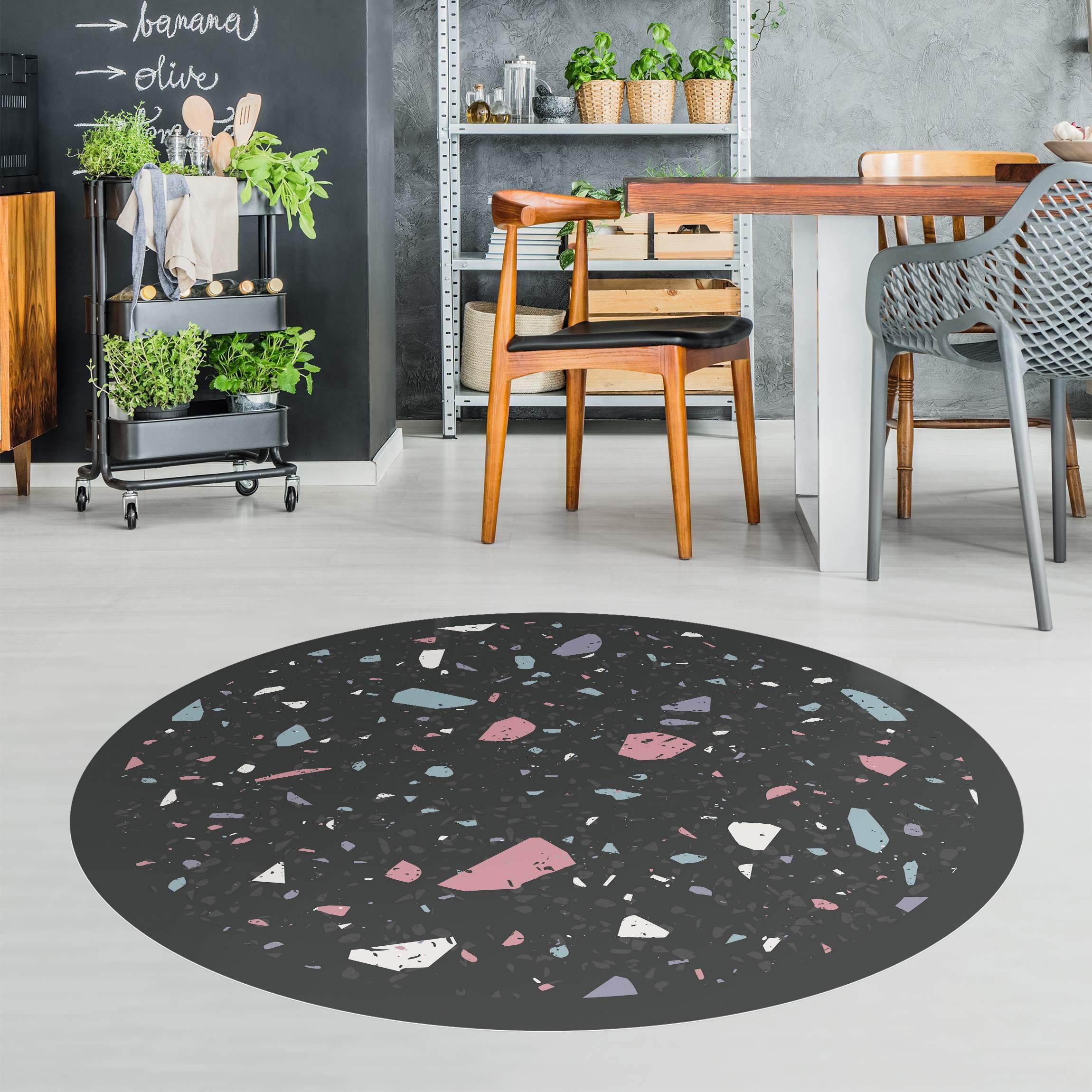 Runder Vinyl-Teppich Detailliertes Terrazzo Muster Taranto mit Rahmen