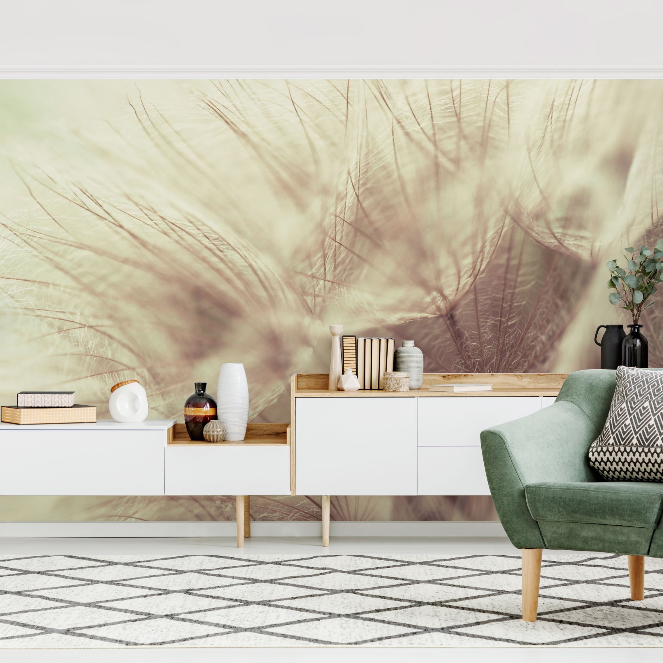 Fototapete Blumen Detailreiche Pusteblumen Makroaufnahme mit Vintage Blur Effekt