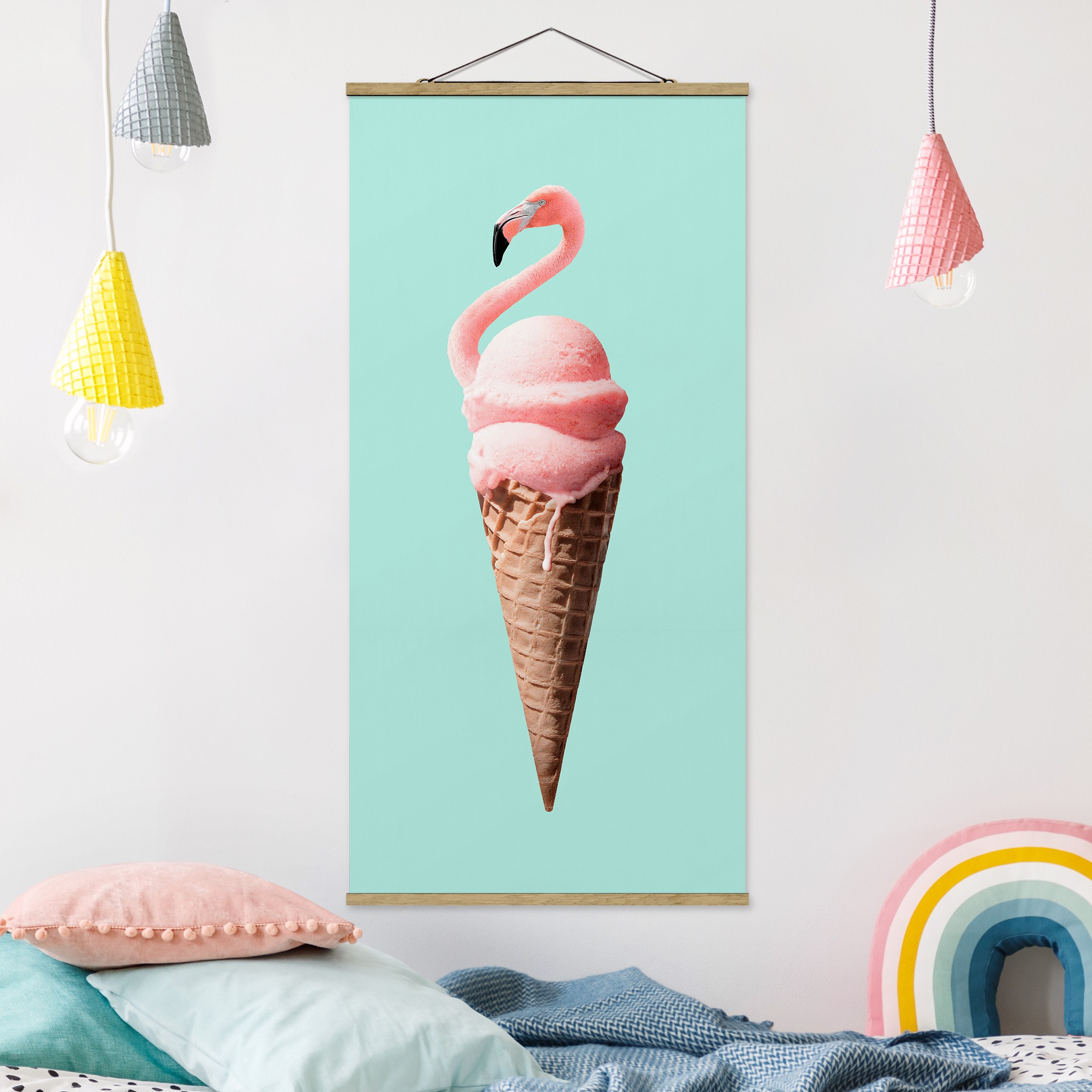 Stoffbild - Hochformat Eis mit Flamingo