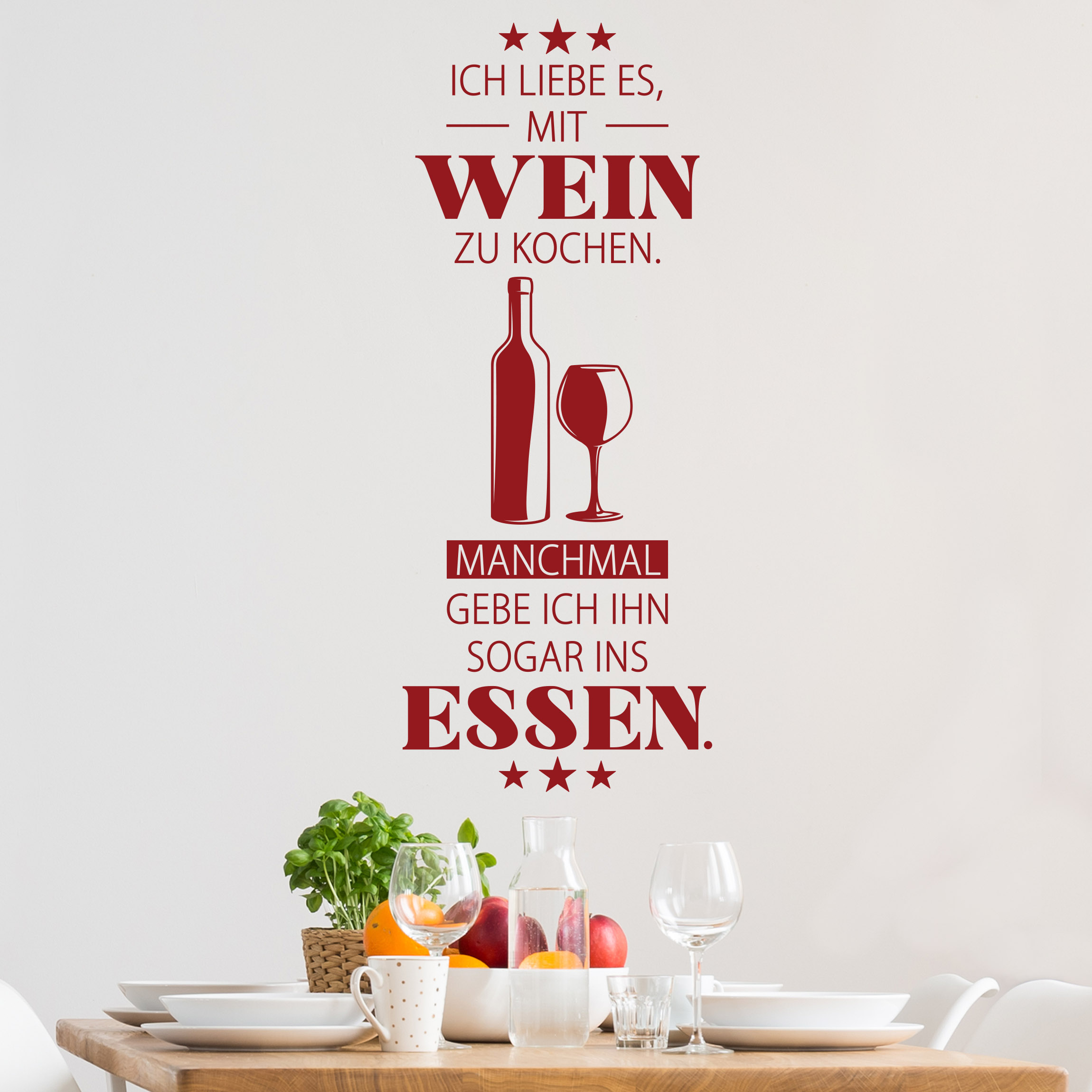 Wandtattoo Ich liebe es, mit Wein zu kochen