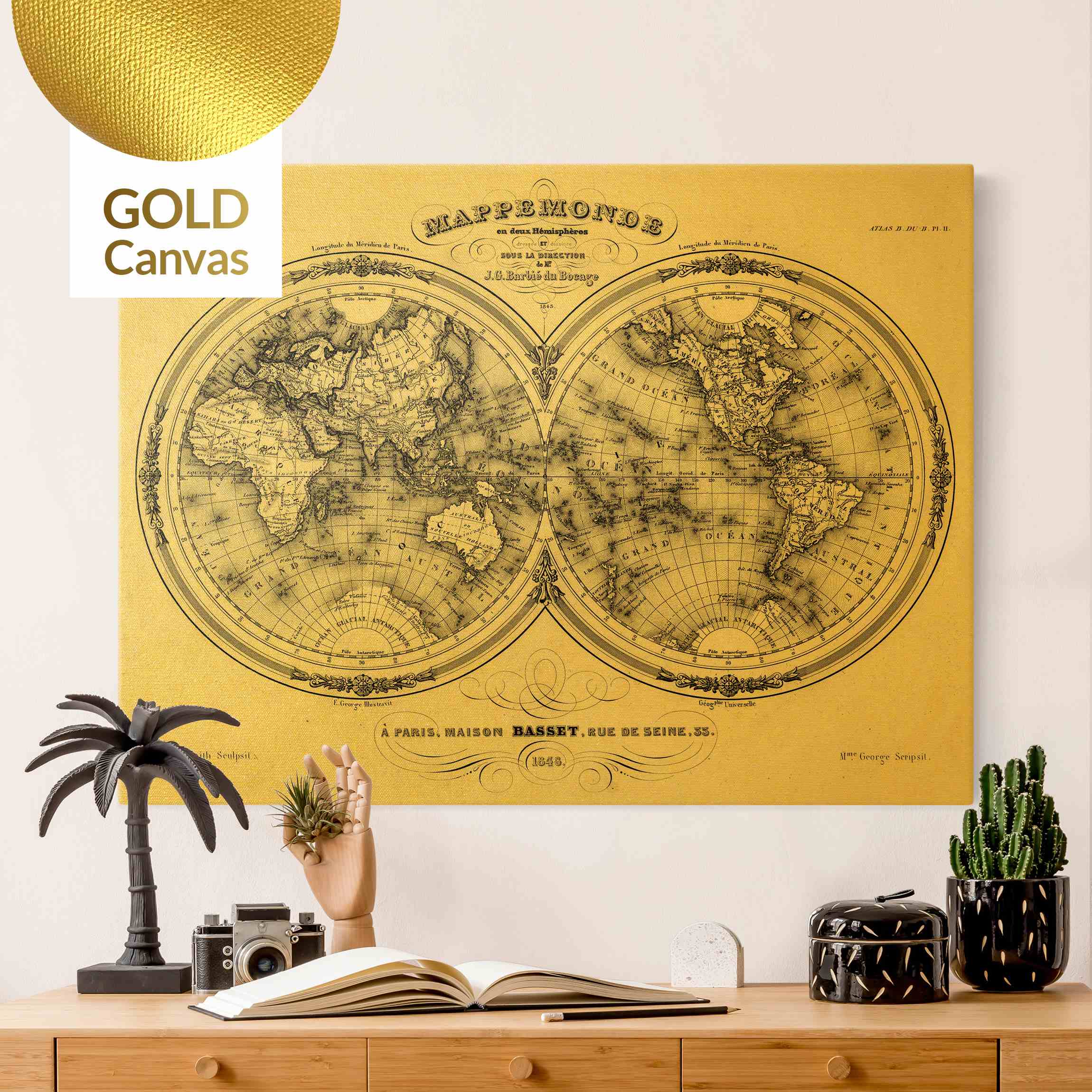 Leinwandbild Weltkarte - Französische Karte der Hemissphären von 1848