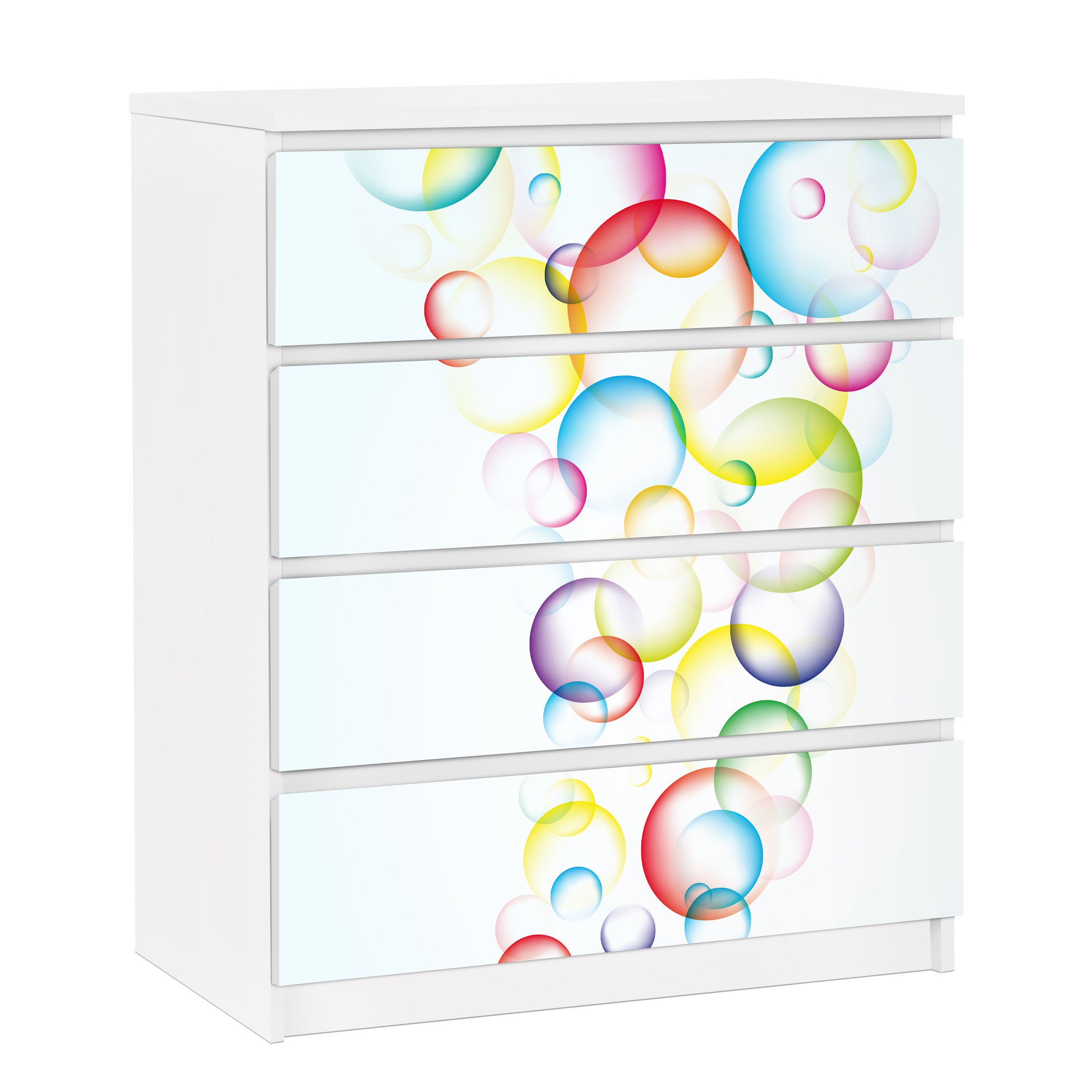 Möbelfolie für IKEA Malm Kommode 4 Schubladen Rainbow Bubbles