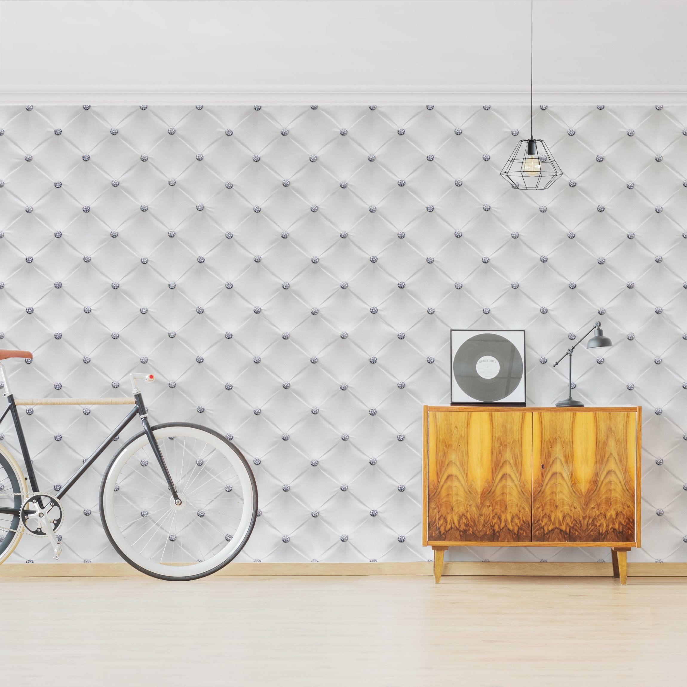 Mustertapete Diamant Weiß Luxus