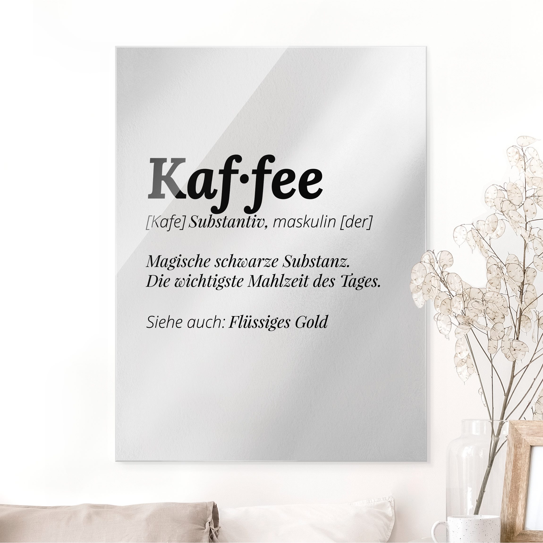 Glasbild Die Definition von Kaffee
