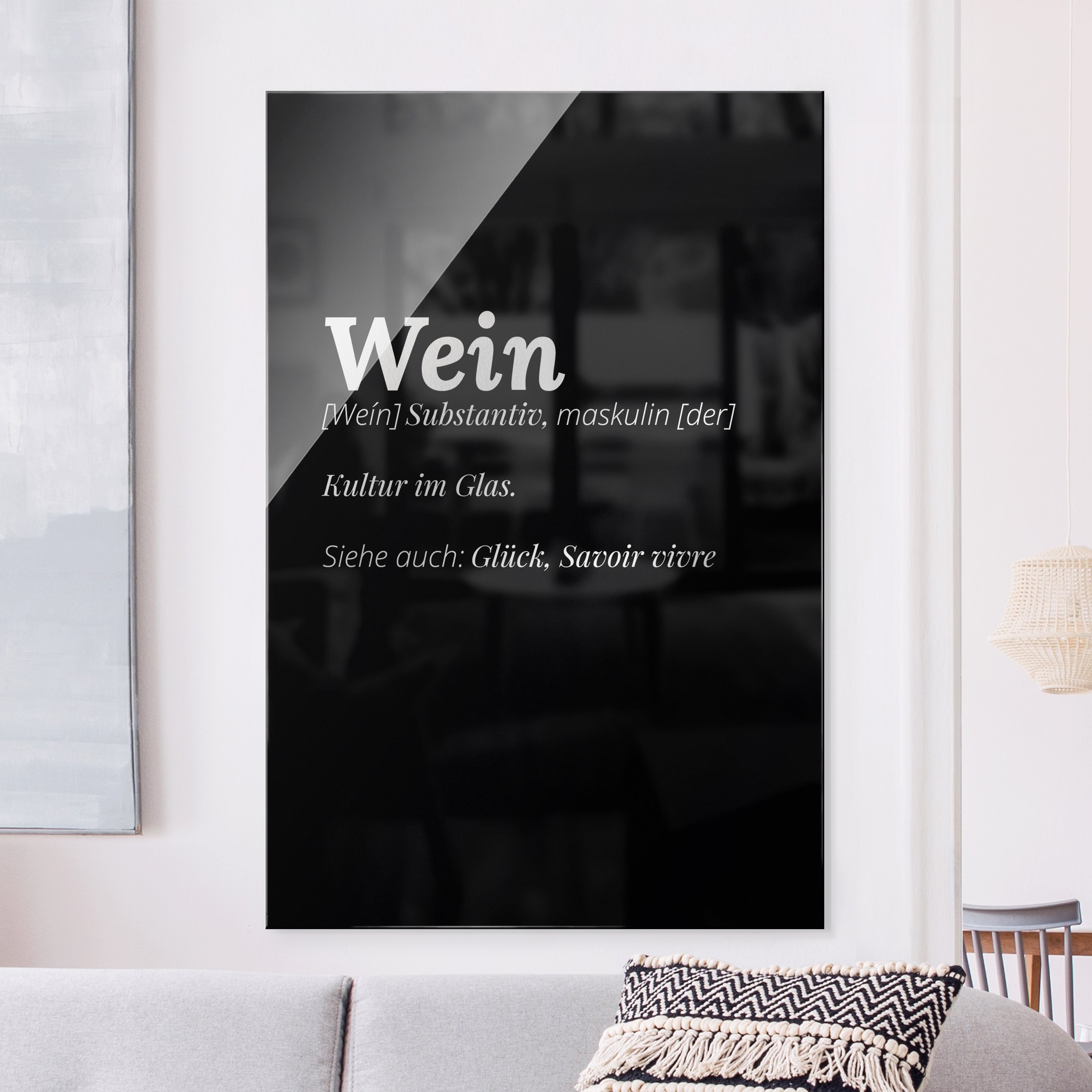 Glasbild Die Definition von Wein Schwarz